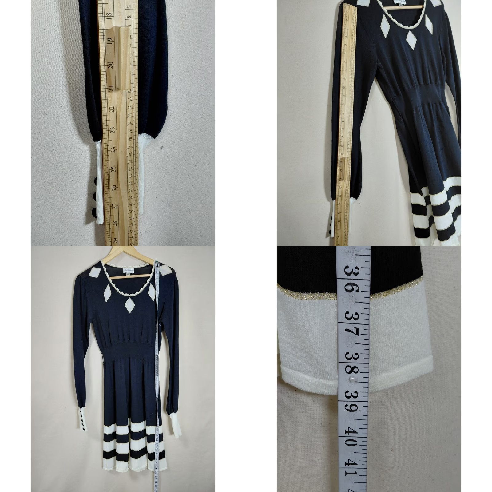 Vintage Alice Temperley for Target Geometric Knit Dress Black White Crew Neck Long Sleeve L Knee Length Women Size L / US 10 / IT 46 - 8 Thumbnail