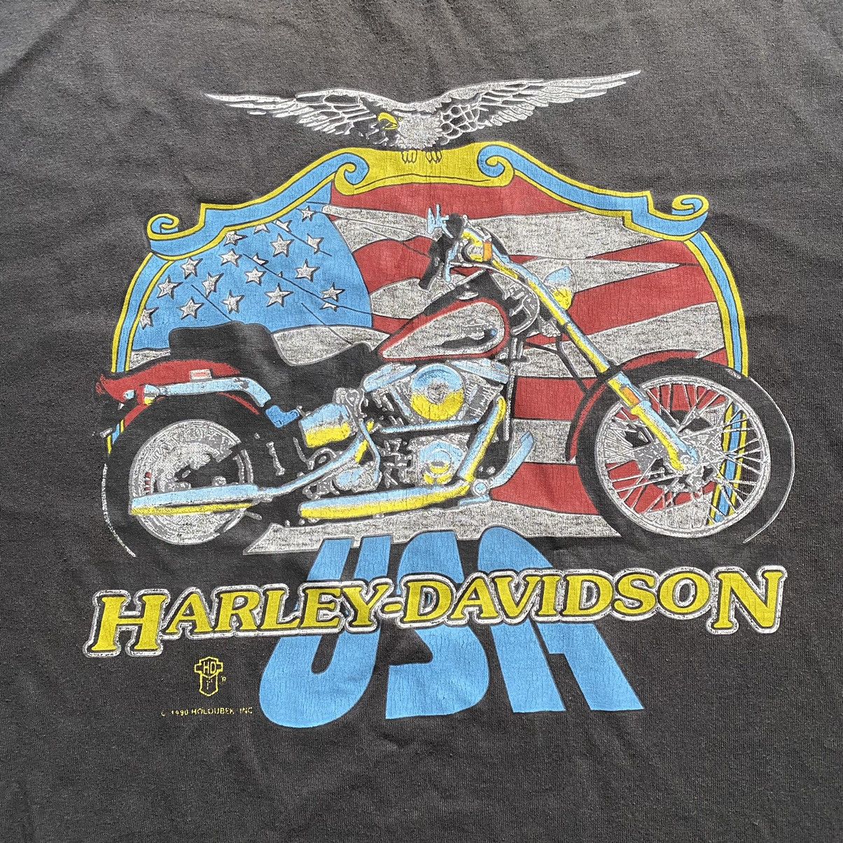 Harley Davidson RARE HARLEY DAVIDSON 1990 HOLDUBER INC FADED T SHIRT Size US XL / EU 56 / 4 - 2 Thumbnail
