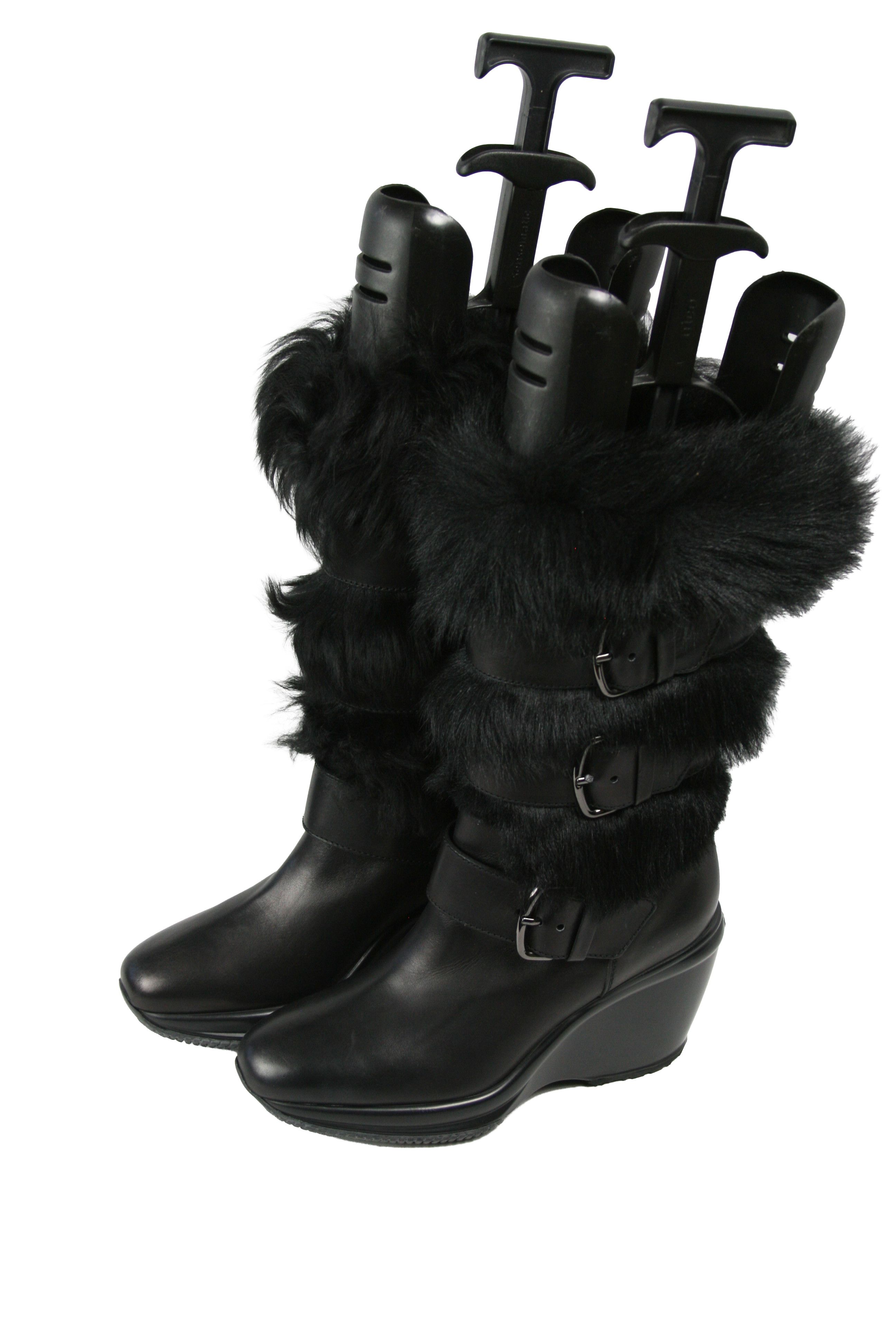 Hogan Y2K Wedge Fur Straps Boots Size US 9 / IT 39 - 3 Thumbnail