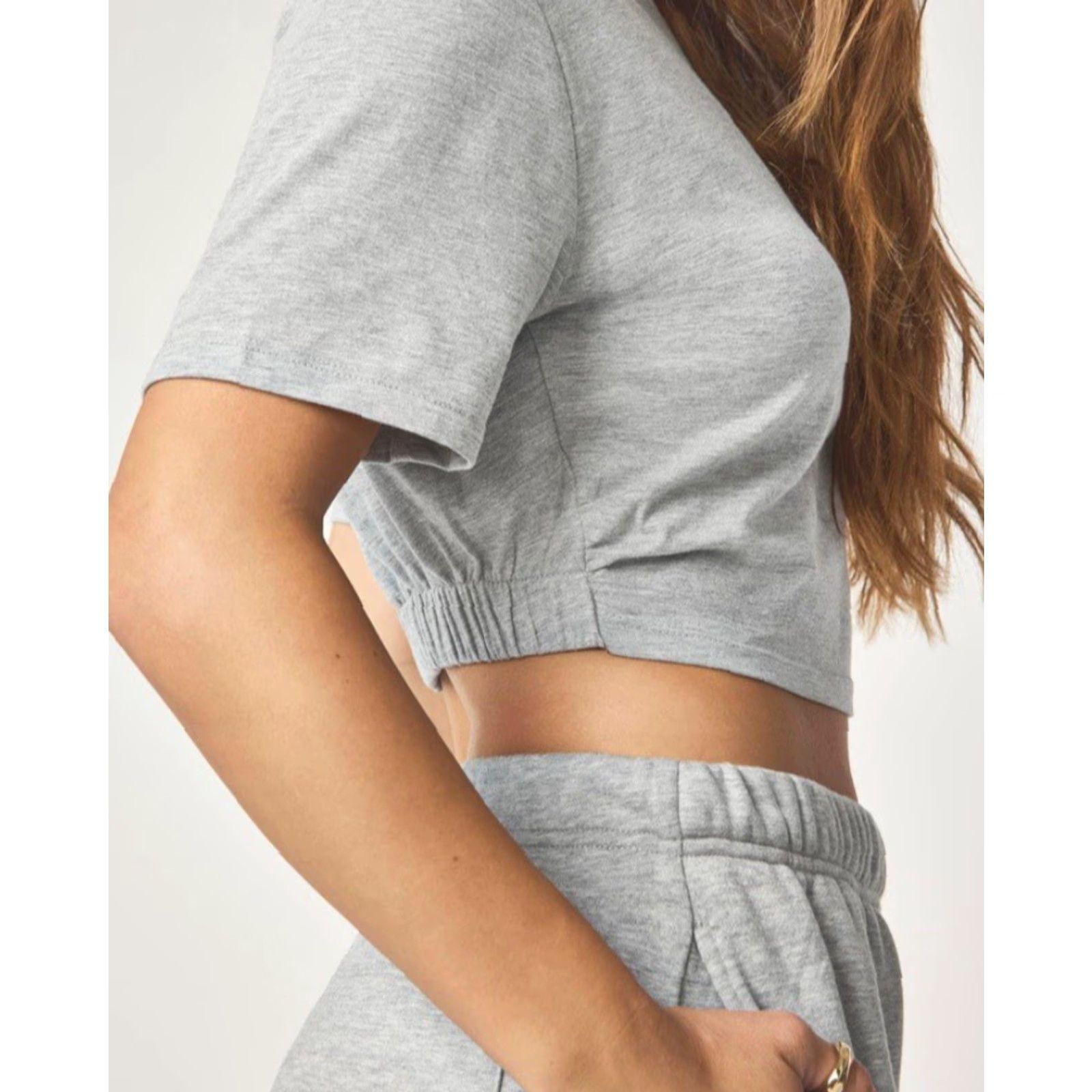 Vintage VINTAGE florence by mills Women's Garden Party Elastic-Back Tee - Heather Gray - Lg Crop Top Womens Size L / US 10 / IT 46 - 4 Thumbnail