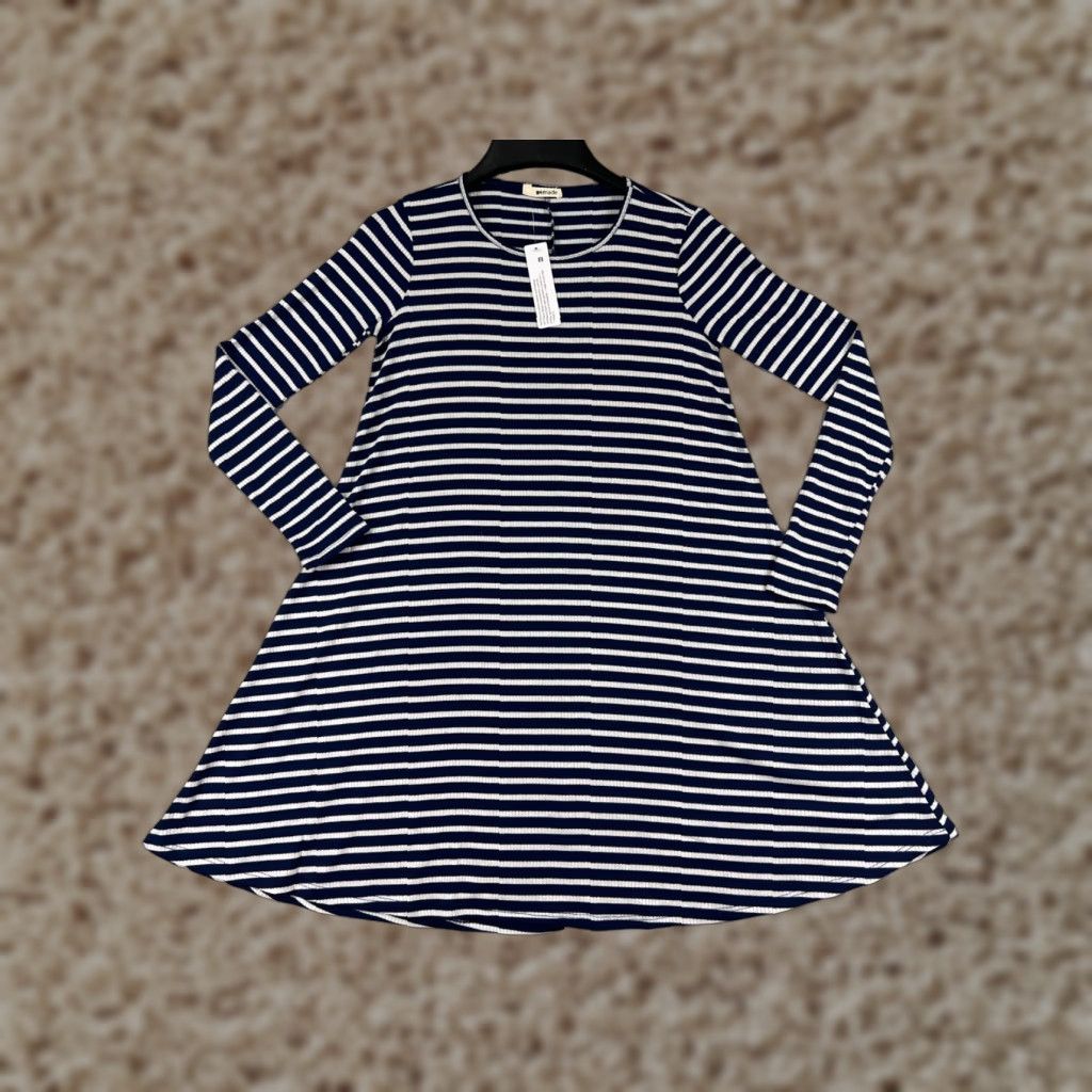 Vintage La Made Dress Womens XS Blue White Mini Long Sleeve Striped Rayon Blend Dress Size XS / US 0-2 / IT 36-38 - 1 Thumbnail