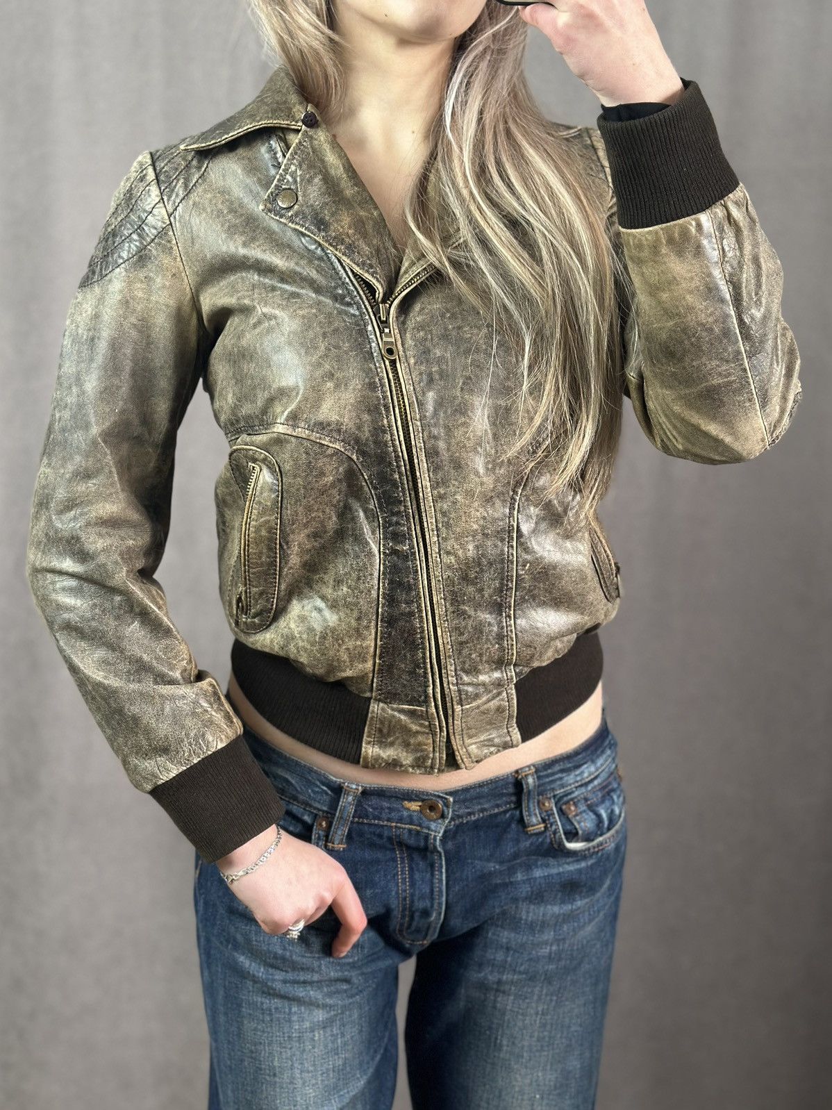 14th Addiction Vintage Leather Jacket Y2K Faded Rick Owens Style Diesel GOA Size S / US 4 / IT 40 - 1 Thumbnail