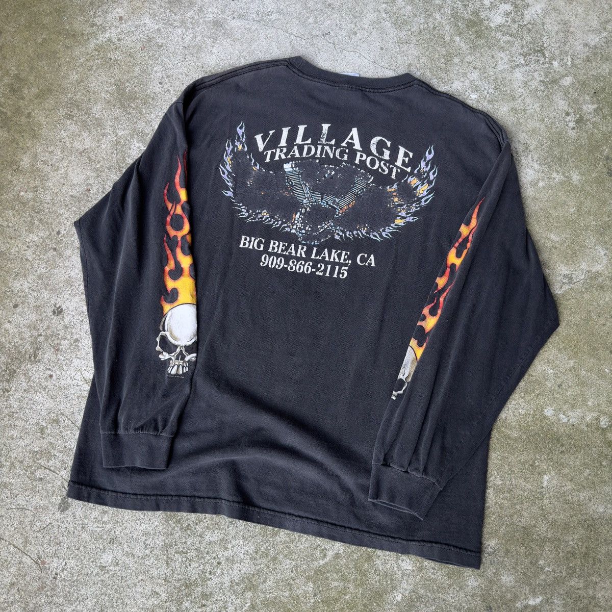 Vintage Skull Biker Flame Longsleeve Thrashed Faded ERD Grunge Biker Size US XL / EU 56 / 4 - 13 Thumbnail