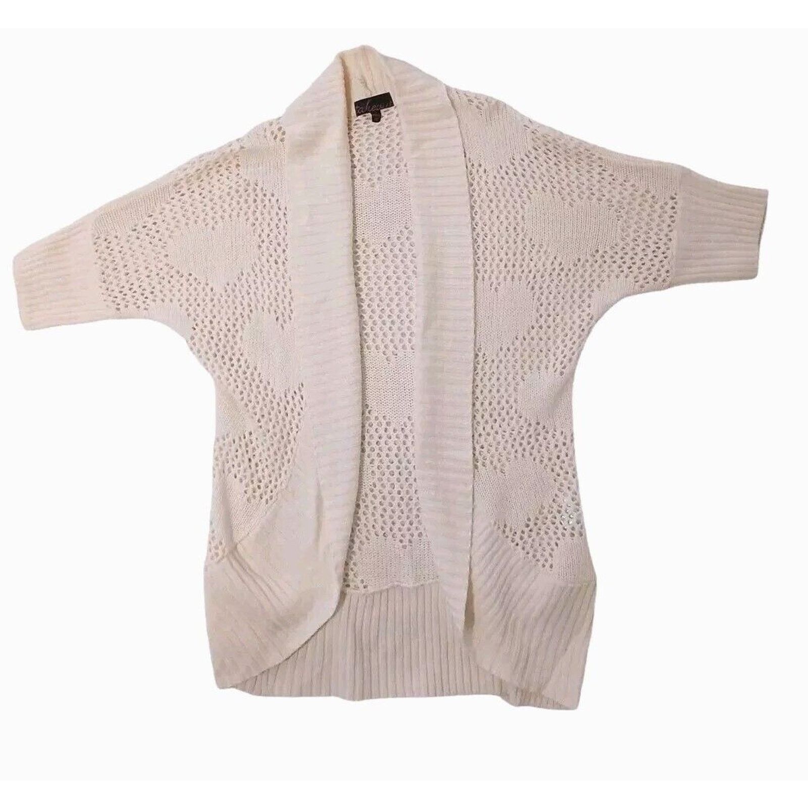 Other Takeout HEART Knit Cardigan Sz M Ivory Open Weave Bohemian Size M / US 6-8 / IT 42-44 - 12 Thumbnail