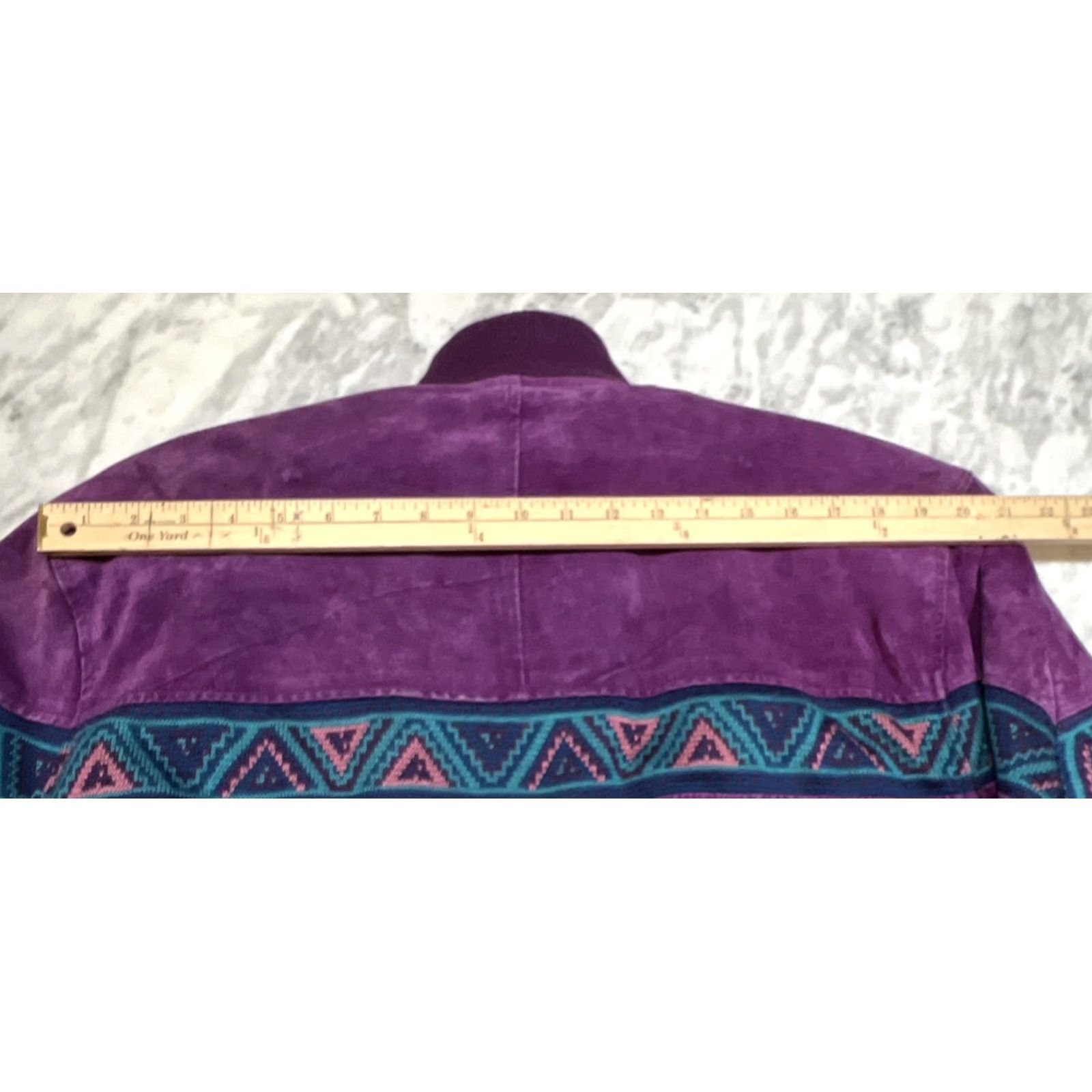 Vintage VINTAGE Mesa Ridge Purple Suede Leather Jacket L Aztec Geometric Stripe Zip Up Women Bomber Jacket Size L / US 10 / IT 46 - 7 Thumbnail
