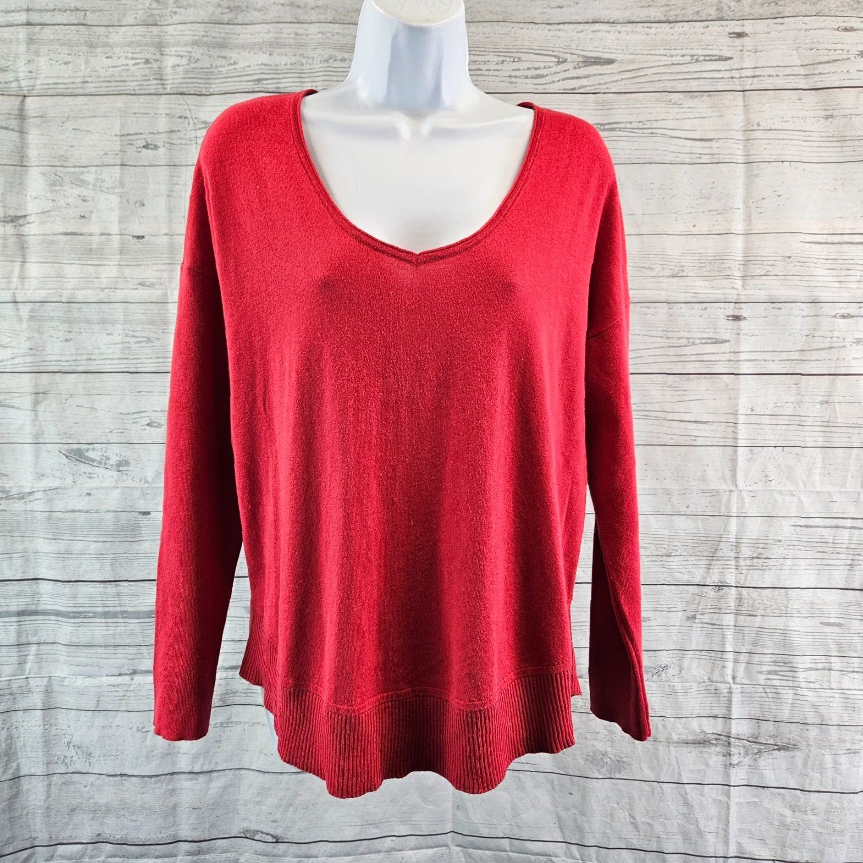 J. Jill J. Jill Womens Sweater Pullover Size PM Petite Medium Red Silk Blend Scoop Neck Long Sleeve Ladies Womens Pullover Sweater Red Silk Blend Size M / US 6-8 / IT 42-44 - 2 Thumbnail