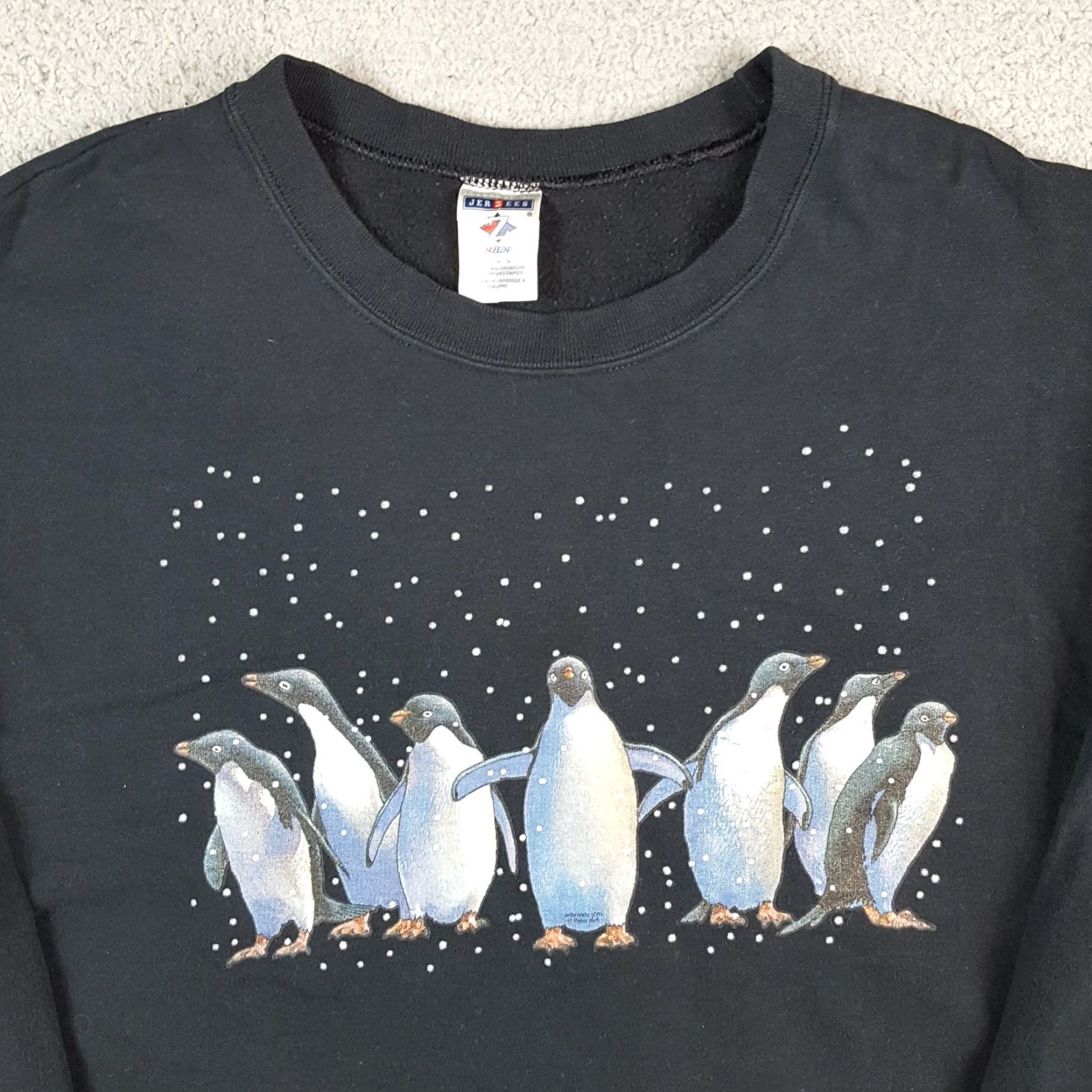 Jerzees VINTAGE Jerzees Sweatshirt Pullover Crewneck Fleece Christmas Snowing Penguins Black L Men Size L Size US L / EU 52-54 / 3 - 2 Thumbnail