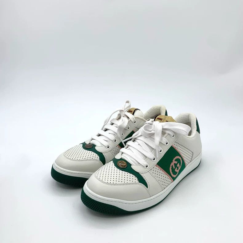 Gucci Gucci White GG enamel green tail lace-up casual sneakers 25 Size US 9.5 / EU 42-43 - 1 Thumbnail