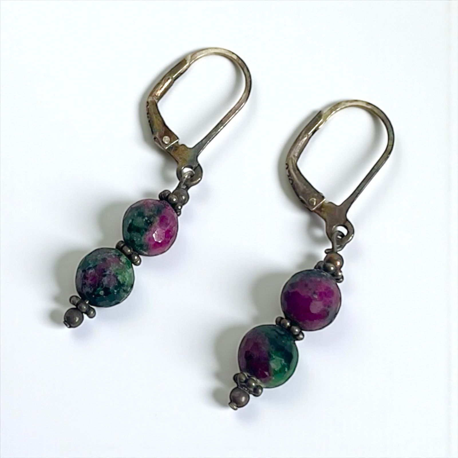 Vintage Vintage Purple & Green Beaded Earrings Size ONE SIZE - 1 Thumbnail