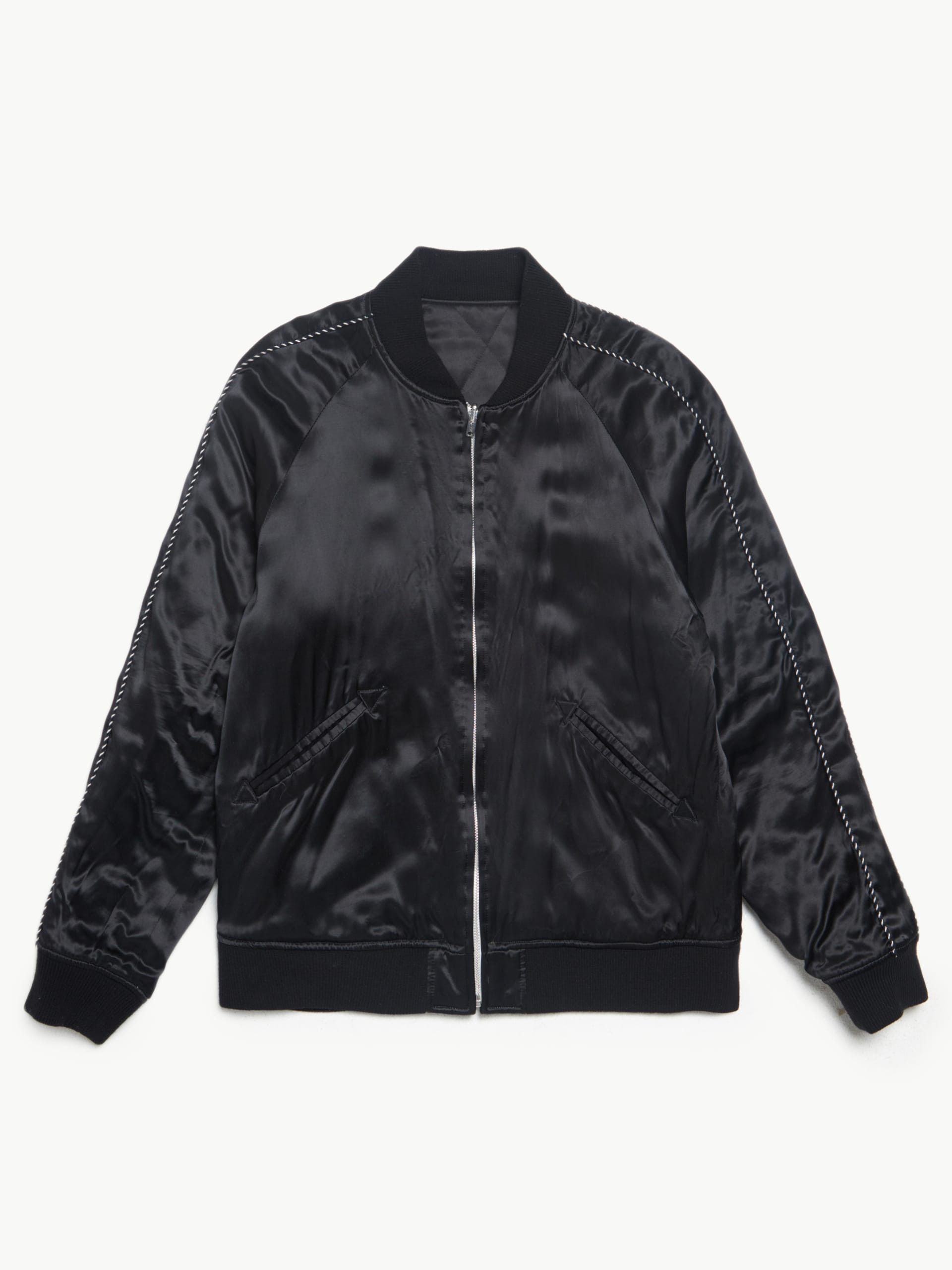image of Guilty Parties Black Reversible Quilted Scull Embossed Satin Bomber, Men's (Size XL)