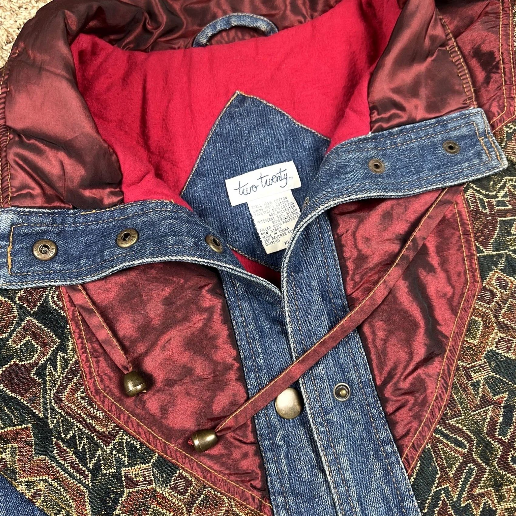 Vintage VINTAGE Two Twenty Women’s Blue Denim Patchwork Winter Lined Jacket XL Long Size XL / US 12-14 / IT 48-50 - 5 Thumbnail