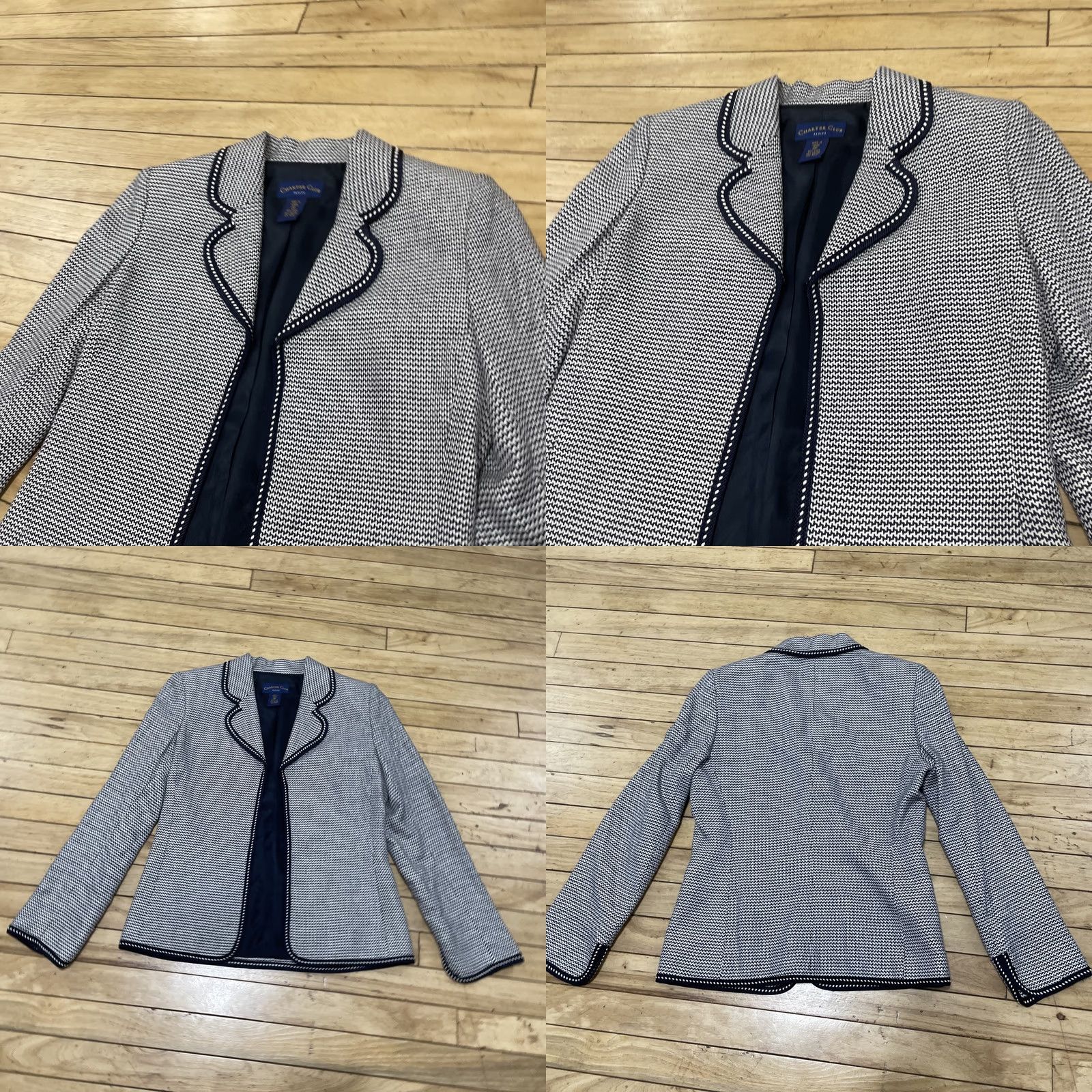 Charter Club VINTAGE CHARTER CLUB Linen Jacket Women 2P Black White HOUNDSTOOTH Beaded Knit Cardigan Old Money Jacket Womens Size XS / US 0-2 / IT 36-38 - 10 Thumbnail