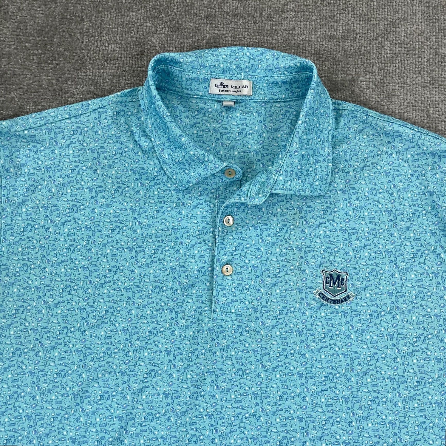 Peter Millar PETER MILLAR Polo Shirt Mens XL Blue Geometric Centenary Park Golf Size US XL / EU 56 / 4 - 2 Thumbnail
