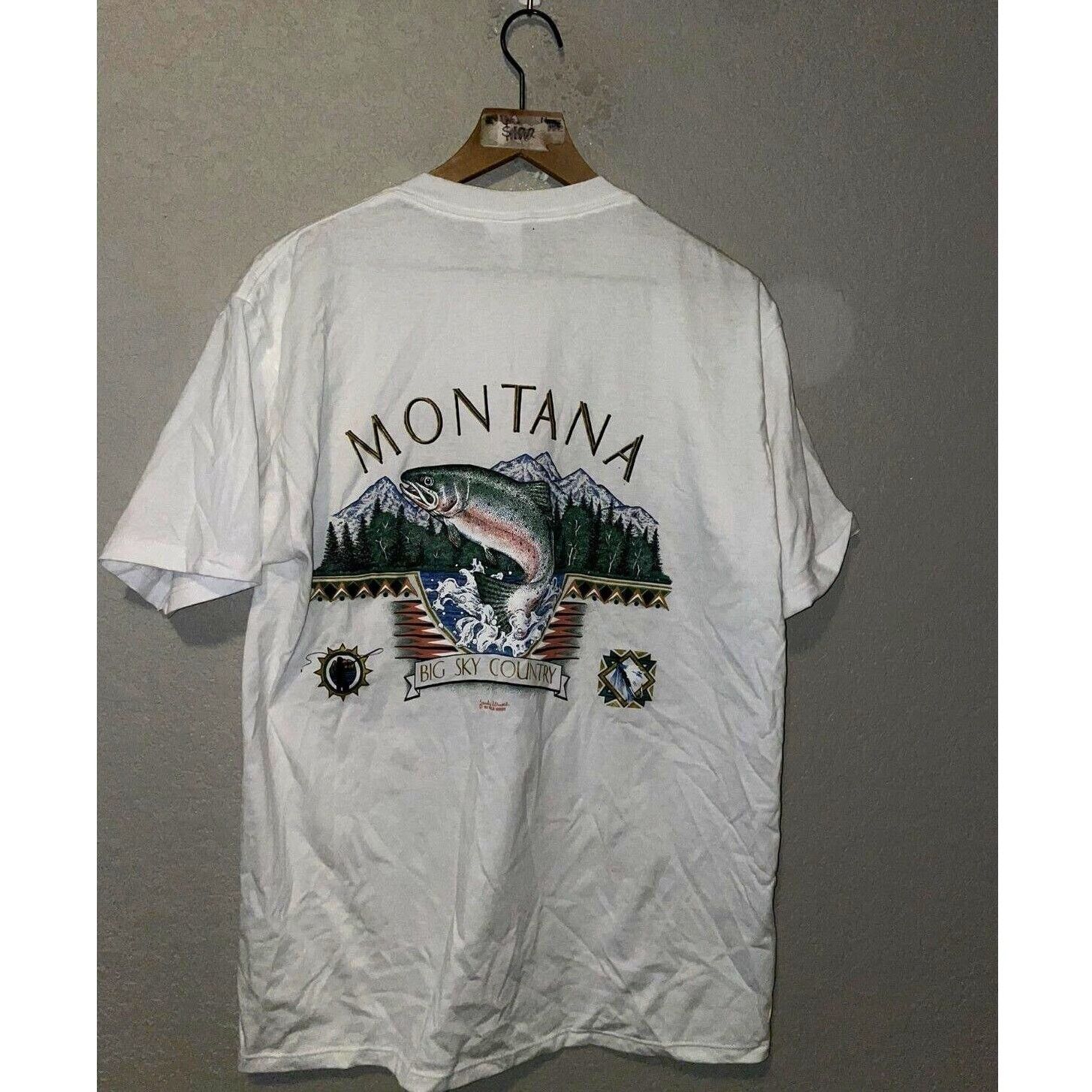 Jerzees VTG Test Print Shirt Virginia Montana Fish Trout White Tee Size US L / EU 52-54 / 3 - 5 Thumbnail