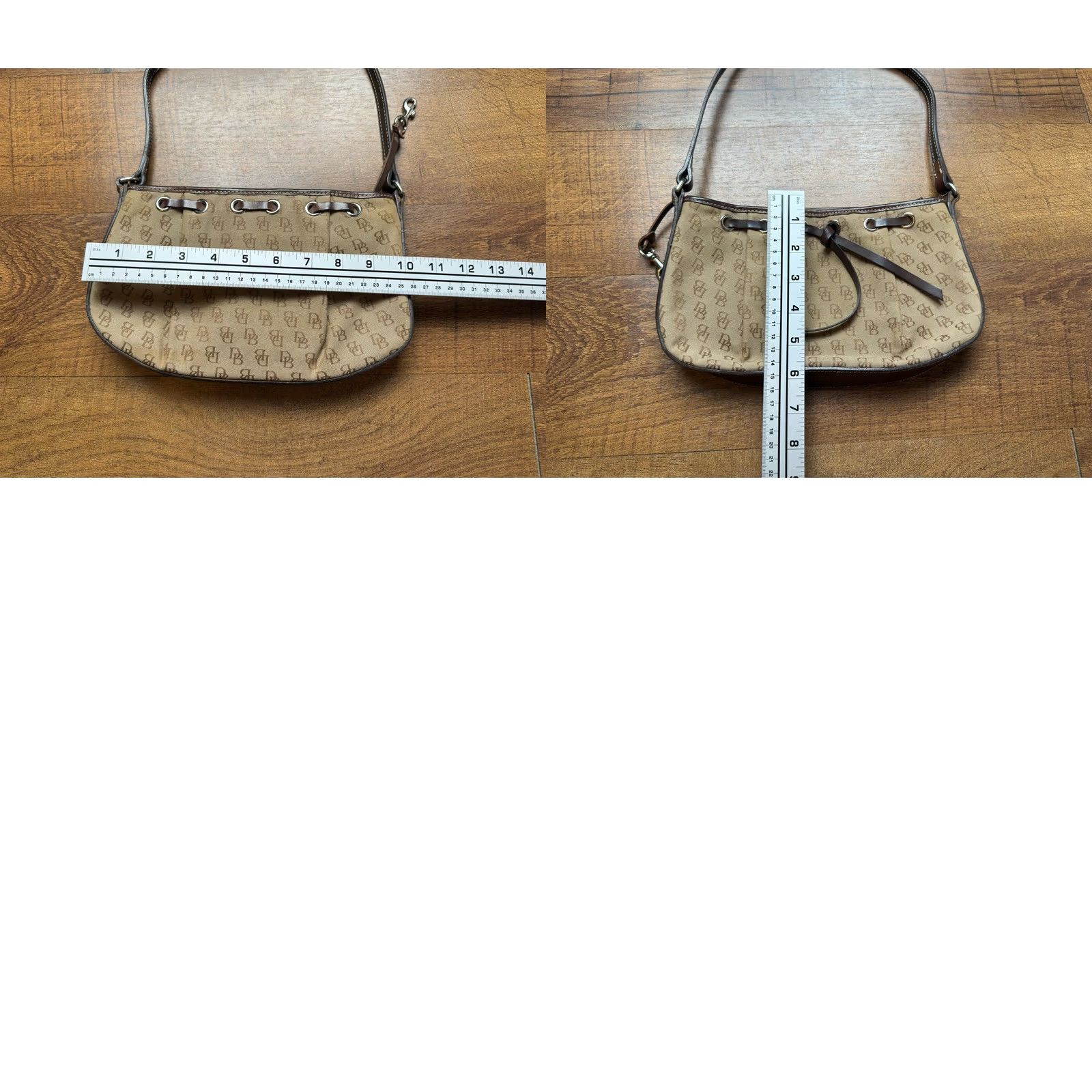 Dooney & Bourke Dooney & Bourke handbag signature canvas with leather strap Baguette Style Bag Width 11" Brown Canvas Zip 6.5" Height Small Size ONE SIZE - 8 Thumbnail