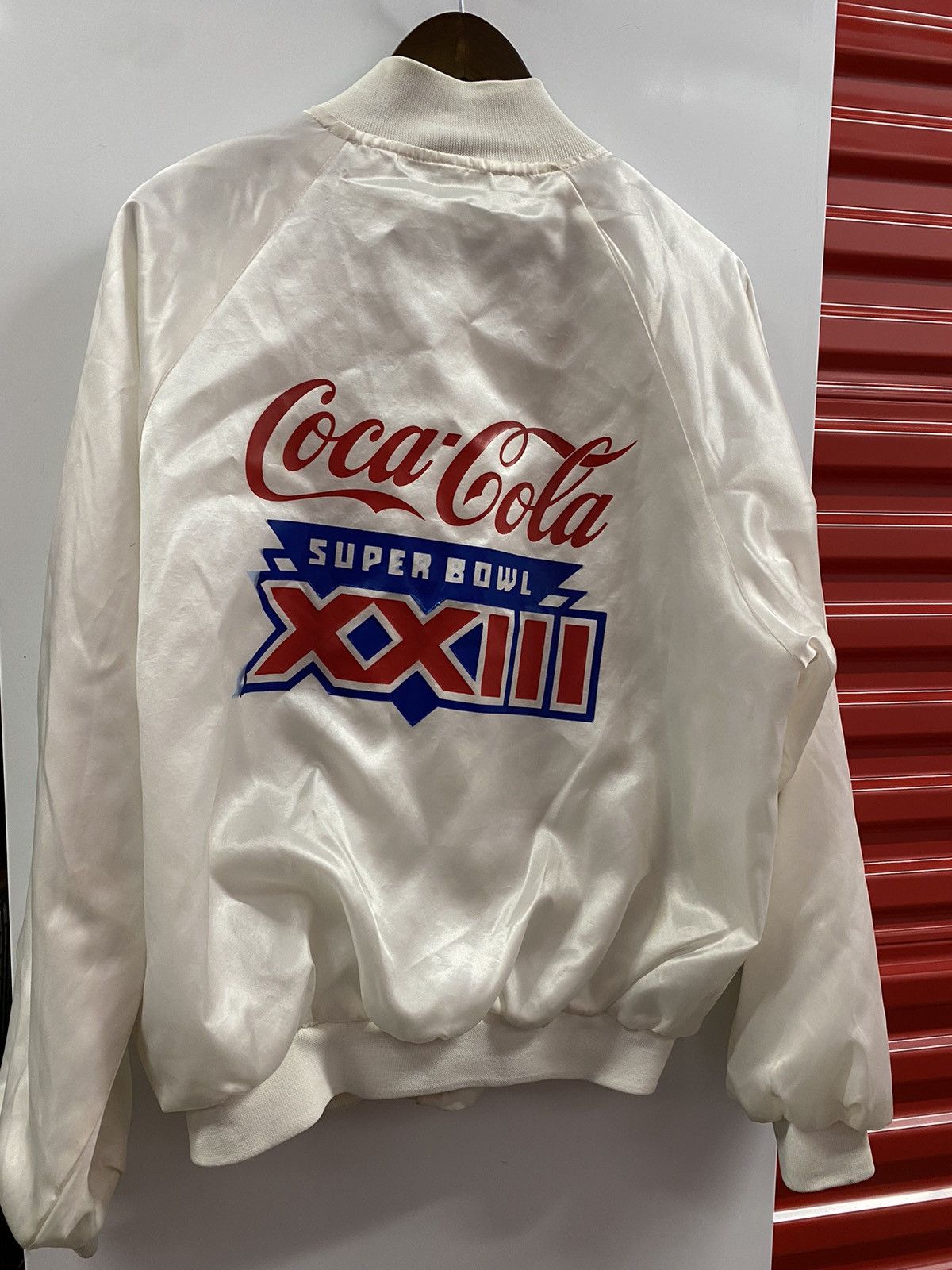 image of Nfl x Vintage 1989 Vintage Coca Cola X Super Bowl Xxiii Football Jacket in White, Men's (Size XL)