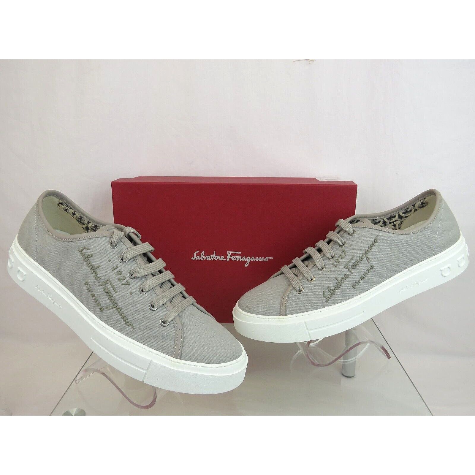 Salvatore Ferragamo MEDITERR GRAY CANVAS LEATHER TRIM GANCINI LOGO SNEAKERS 13 M Size US 13 / EU 46 - 7 Thumbnail