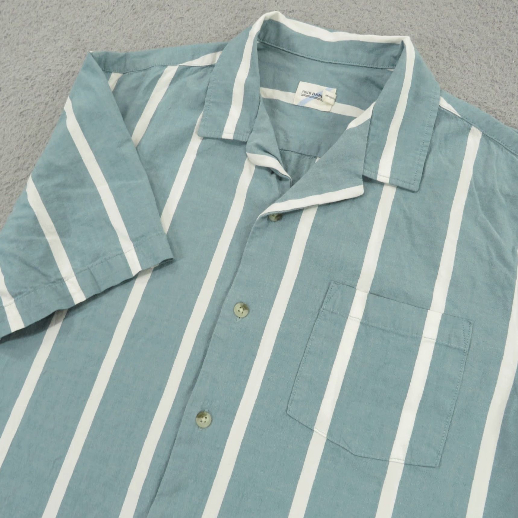 Vintage Fair Harbor Shirt Mens Large Green White Stripe Beach Camp Lounge Surfer Viscose Size US L / EU 52-54 / 3 - 2 Thumbnail