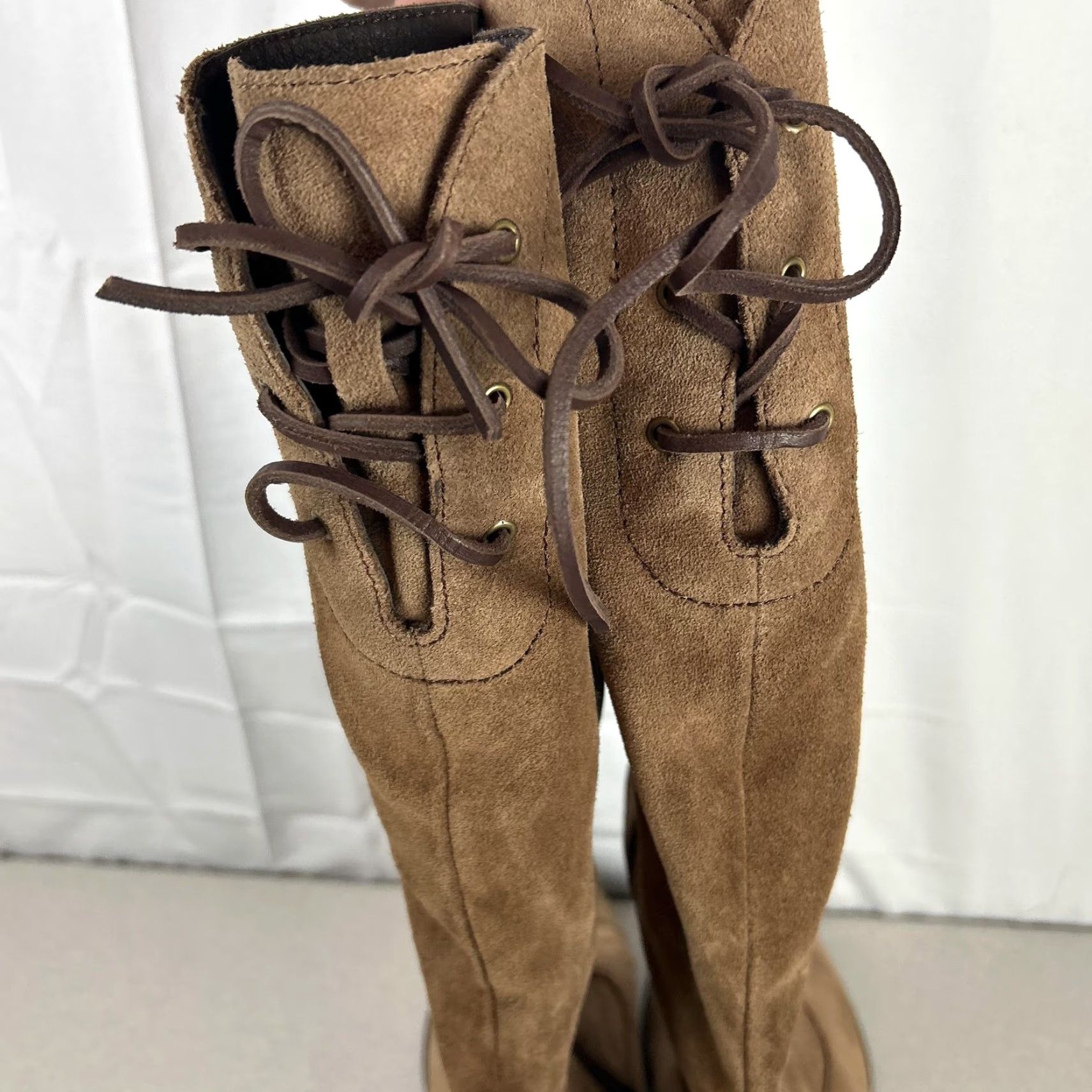 Born Born Boots Womens Size 9 Brown Suede Knee High Riding Zip Lace Up Block Heel Size US 9 / IT 39 - 6 Thumbnail