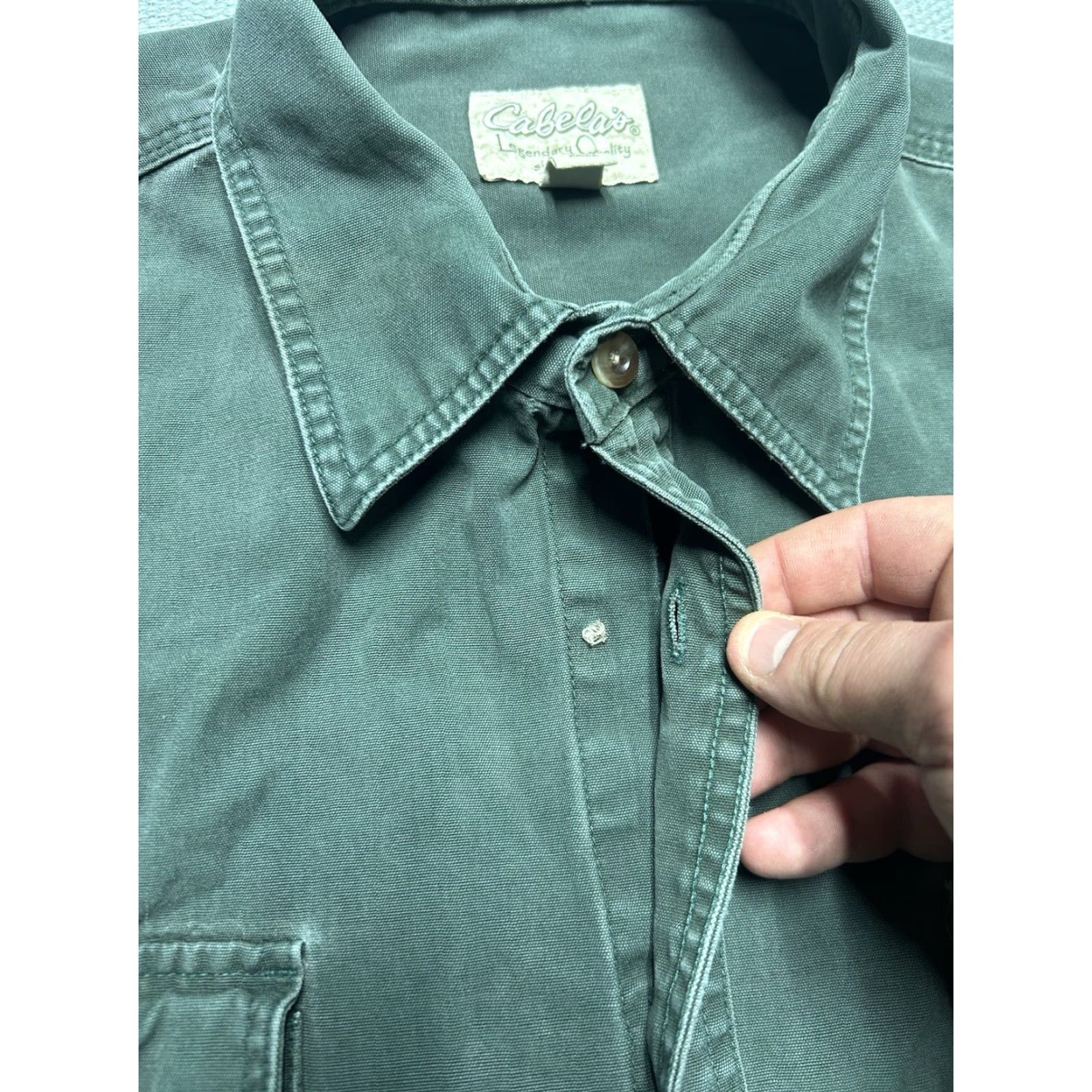 Vintage VINTAGE Cabela's Short Sleeve Button-Up Shirt Canvas Cotton Army Green XL Tall Mens Size US XL / EU 56 / 4 - 3 Thumbnail