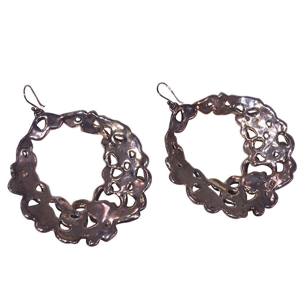 Sterling Silver Israeli Sterling Lost Wax Ornate Scrollwork Hoop Earrings Size ONE SIZE - 4 Thumbnail