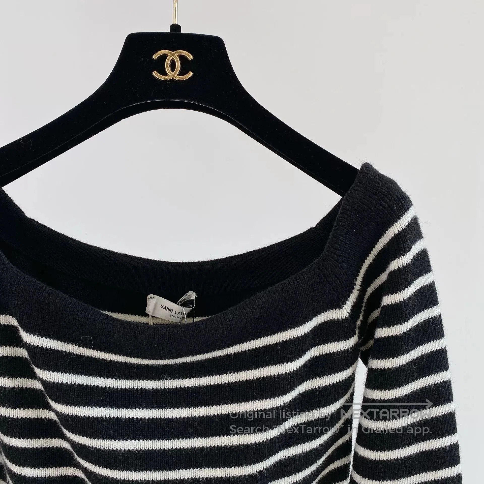 Saint Laurent Paris Saint Laurent Striped Off-Shoulder Crop Sweater. Size M / US 6-8 / IT 42-44 - 3 Thumbnail