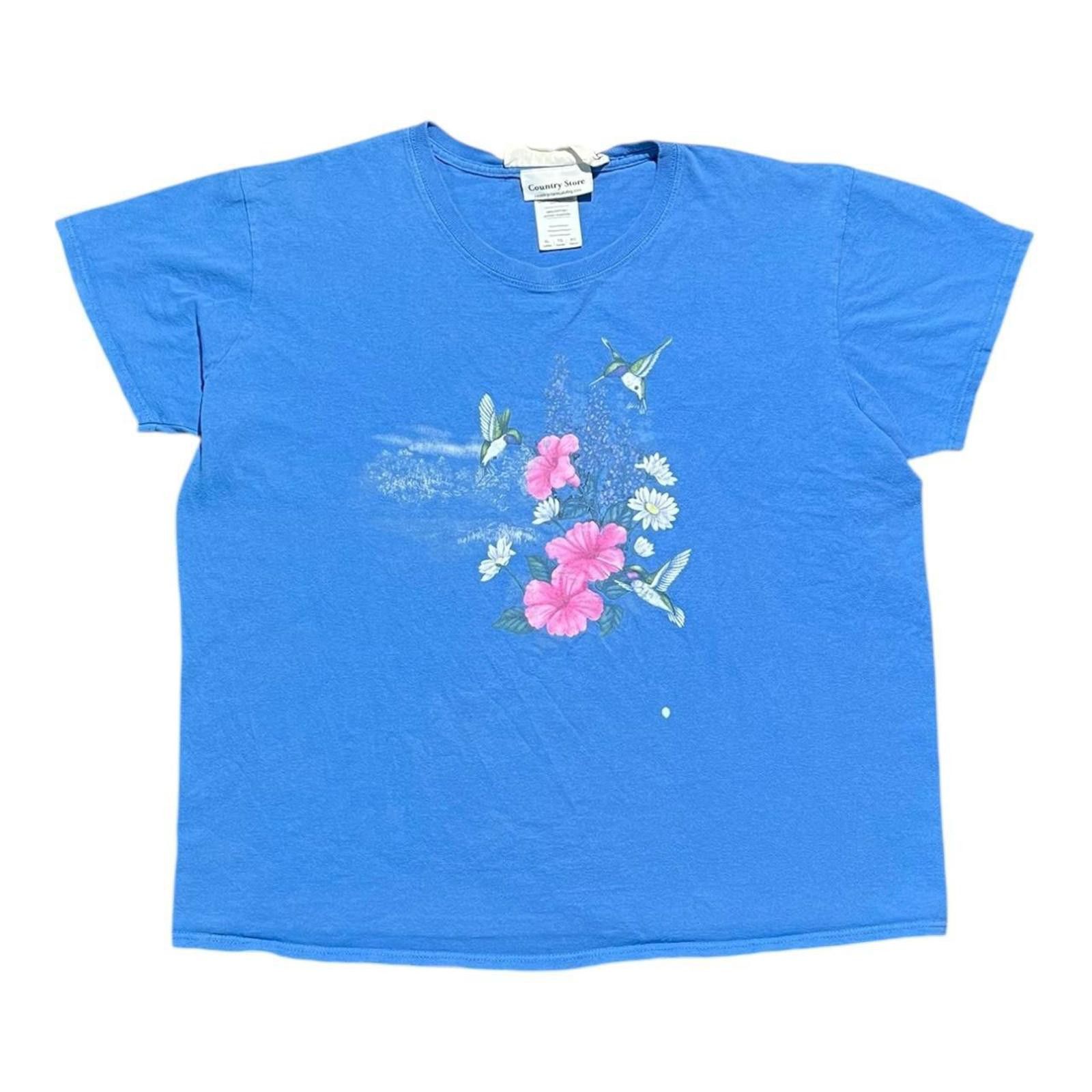 Other Vintage 90s Hummingbird & Flowers Blue Crop Tee Size XL / US 12-14 / IT 48-50 - 1 Thumbnail