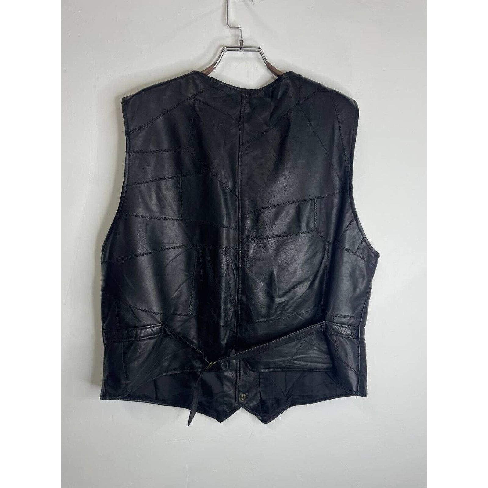 Vintage Vintage Black Leather Patchwork Biker Vest Utility Pockets Size US L / EU 52-54 / 3 - 5 Thumbnail