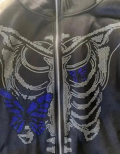 VIBE Full Zip Up Hoodie Gothic Skeleton Butterfly🔥🔥🔥 Size US L / EU 52-54 / 3 - 3 Thumbnail