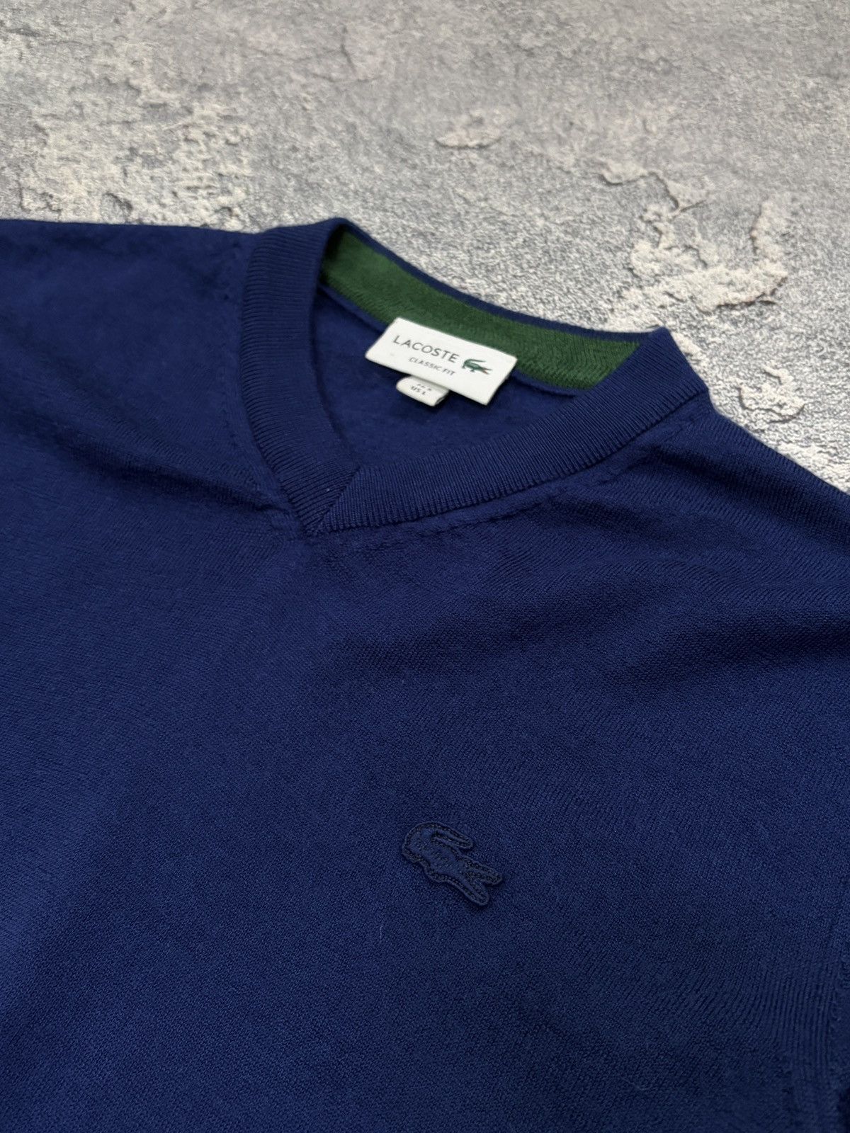 Lacoste Lacoste Men's V-Neck Sweater Navy Blue 100% Wool Size L / 5 Size US L / EU 52-54 / 3 - 6 Thumbnail