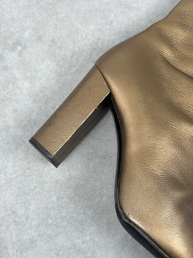Saint Laurent Paris Saint Laurent Gold Leather Ruched Block Heel Bootie Size US 8 / IT 38 - 12 Thumbnail