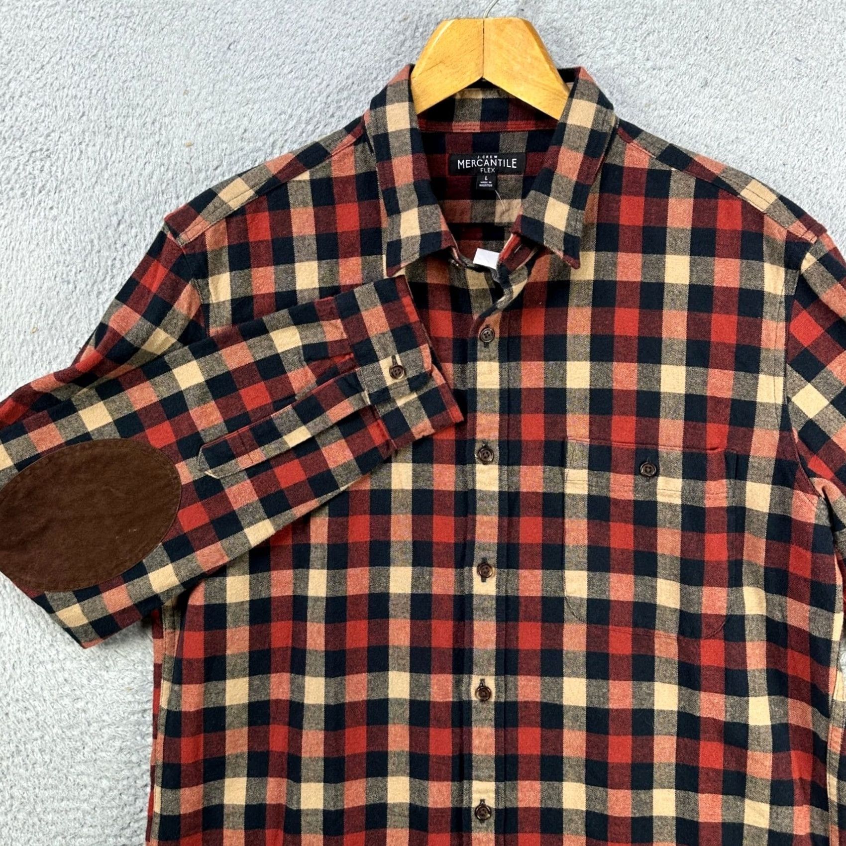 Vintage J Crew Mercantile Flannel Shirt Button Up Mens Large Red Plaid Elbow Patch NEW Size US L / EU 52-54 / 3 - 7 Thumbnail