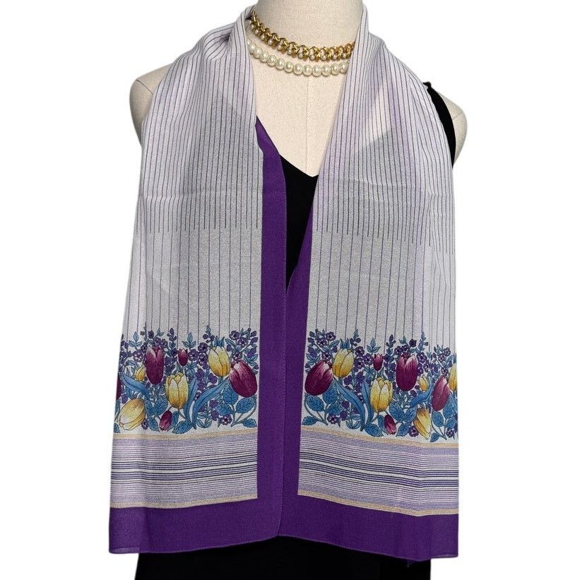 Saint Michael × Vintage St. Michael vintage chiffon tulip stripe scarf purple 11x54" Size ONE SIZE - 6 Thumbnail