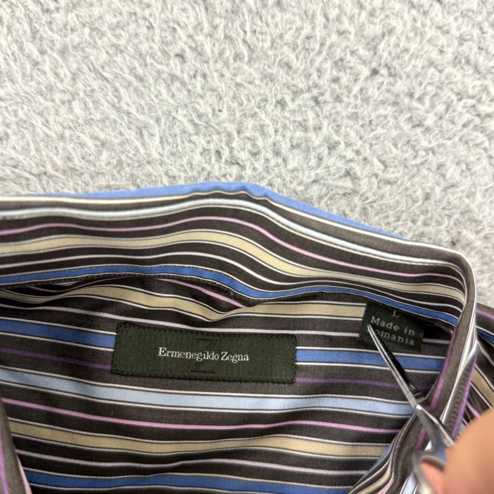 Ermenegildo Zegna Ermenegildo Zegna Shirt Men Large Striped Button Up Designer Preppy Career Beige, Long Sleeve, , Button-Down Size 42R - 6 Thumbnail