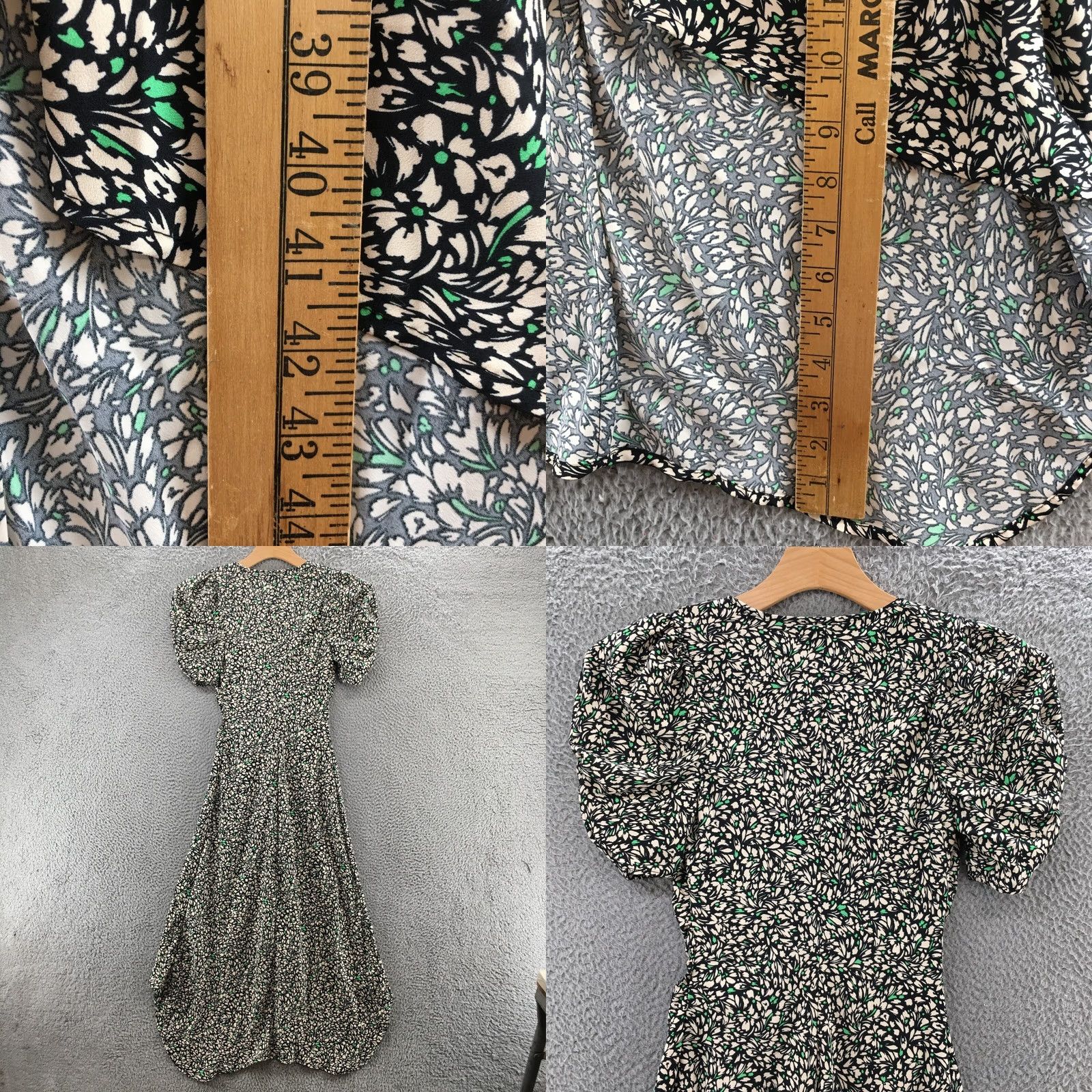 Vintage A New Day Midi Dress Womens XS Beige Floral Vneck Puff Sleeves Pull On Casual Dress Size XS / US 0-2 / IT 36-38 - 9 Thumbnail