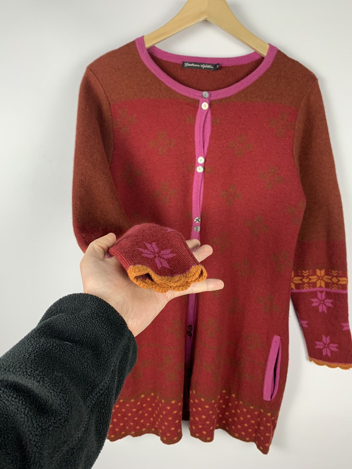 Gudrun Sjoden Gudrun Sjoden Winter Pattern Wool Long Cardigan Sweater Red Size M / US 6-8 / IT 42-44 - 7 Thumbnail