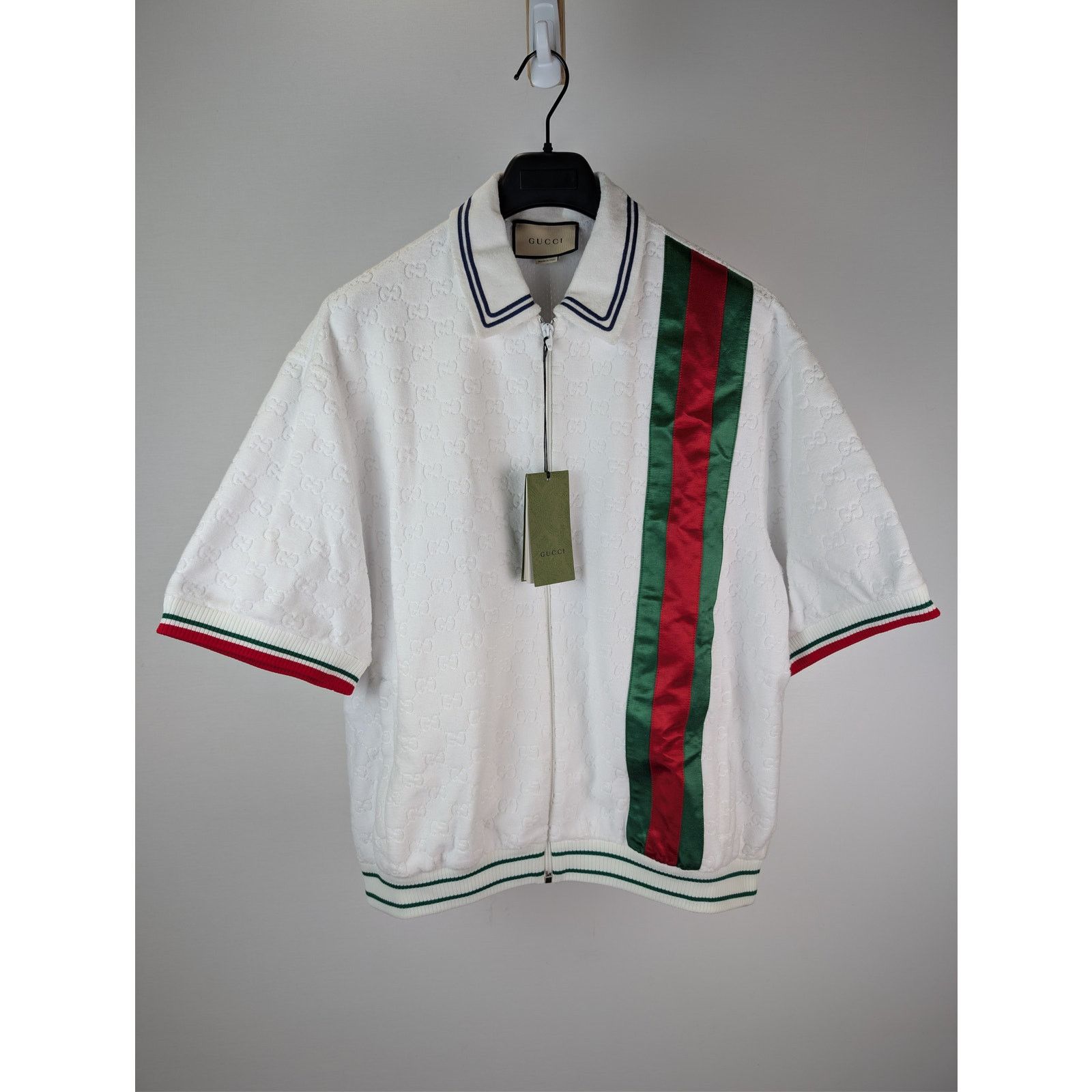 Gucci o1rshd1 Q:2 / GG Cotton Terry Cloth Polo Zip-Up Sweater Size US L / EU 52-54 / 3 - 2 Thumbnail