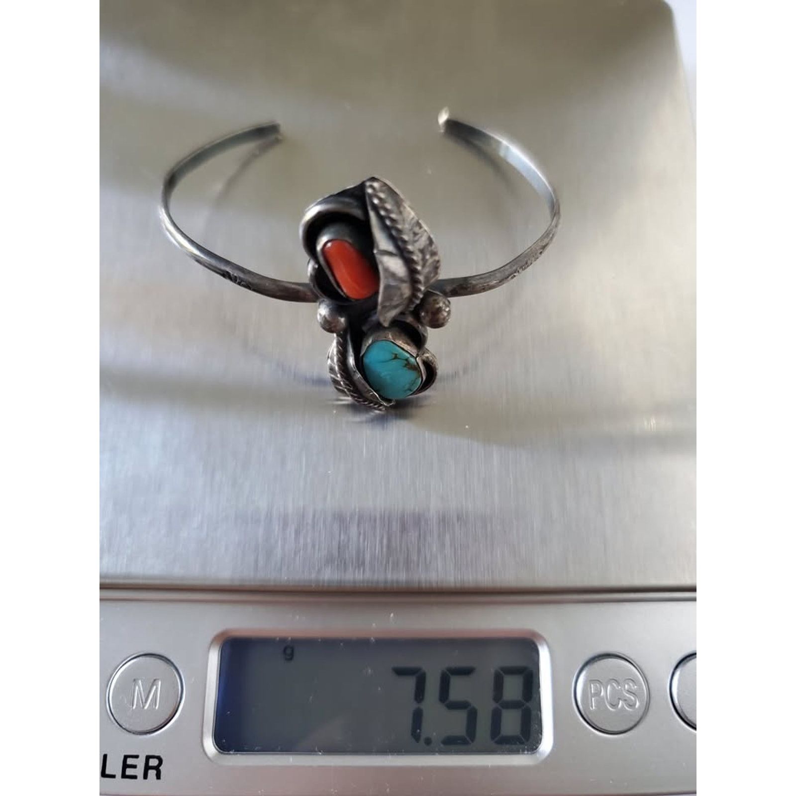 Other Vintage Turquoise and Coral Navajo Sterling Child Bracelet Size ONE SIZE - 3 Thumbnail