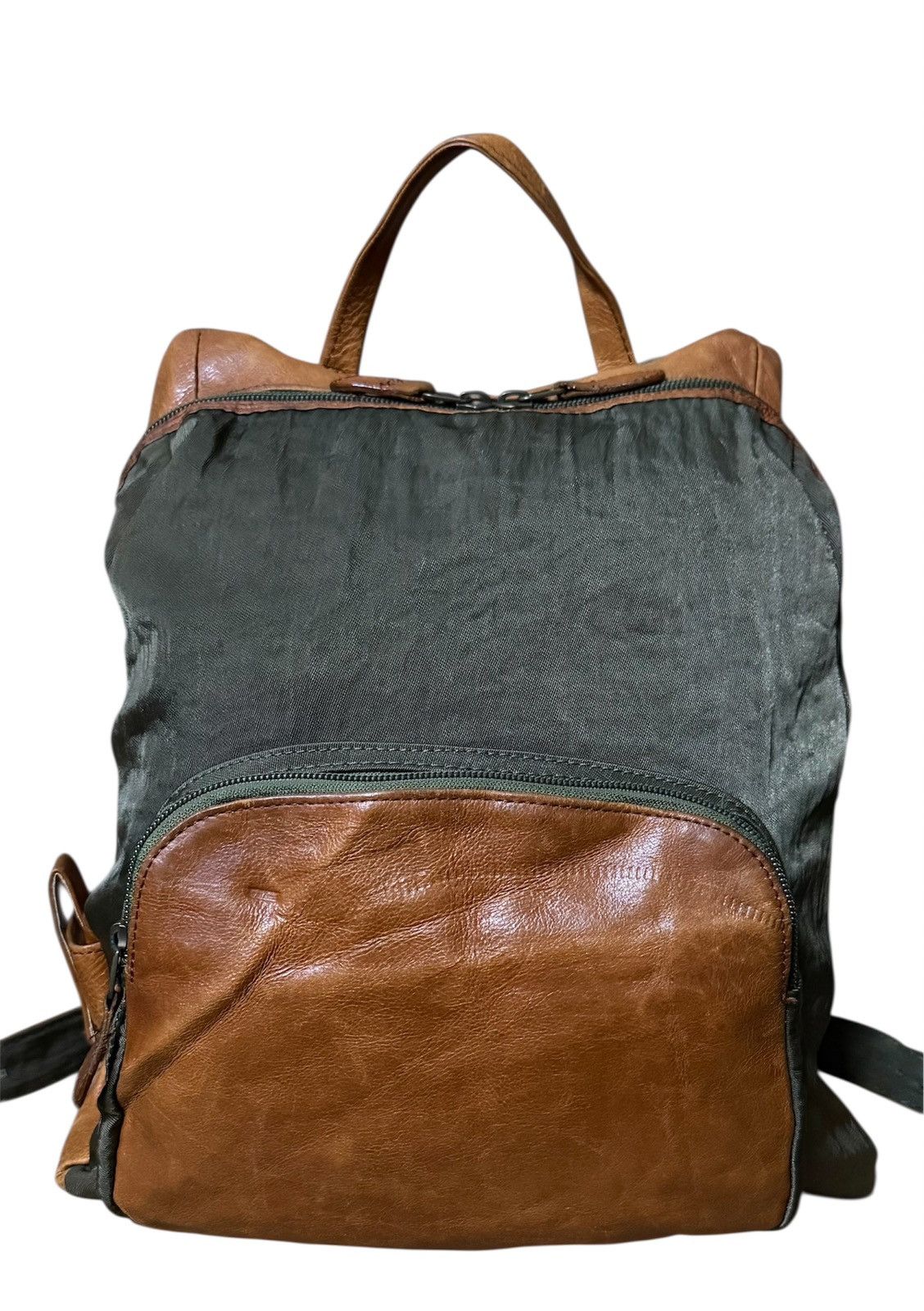 L ' ALTOPIANO Canvas Leather Bagpack Green