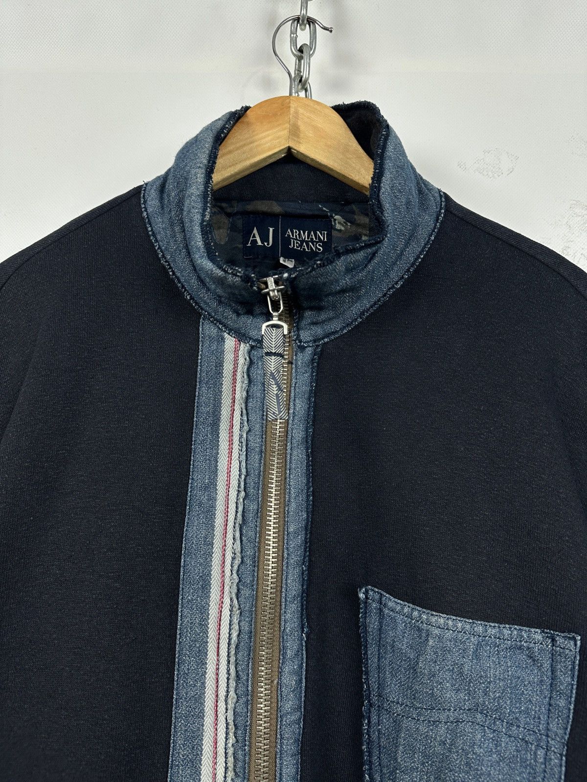 Armani 90s Vintage Armani Jeans Patchwork Hemp/Cotton Navy Jacket Size US XL / EU 56 / 4 - 8 Thumbnail