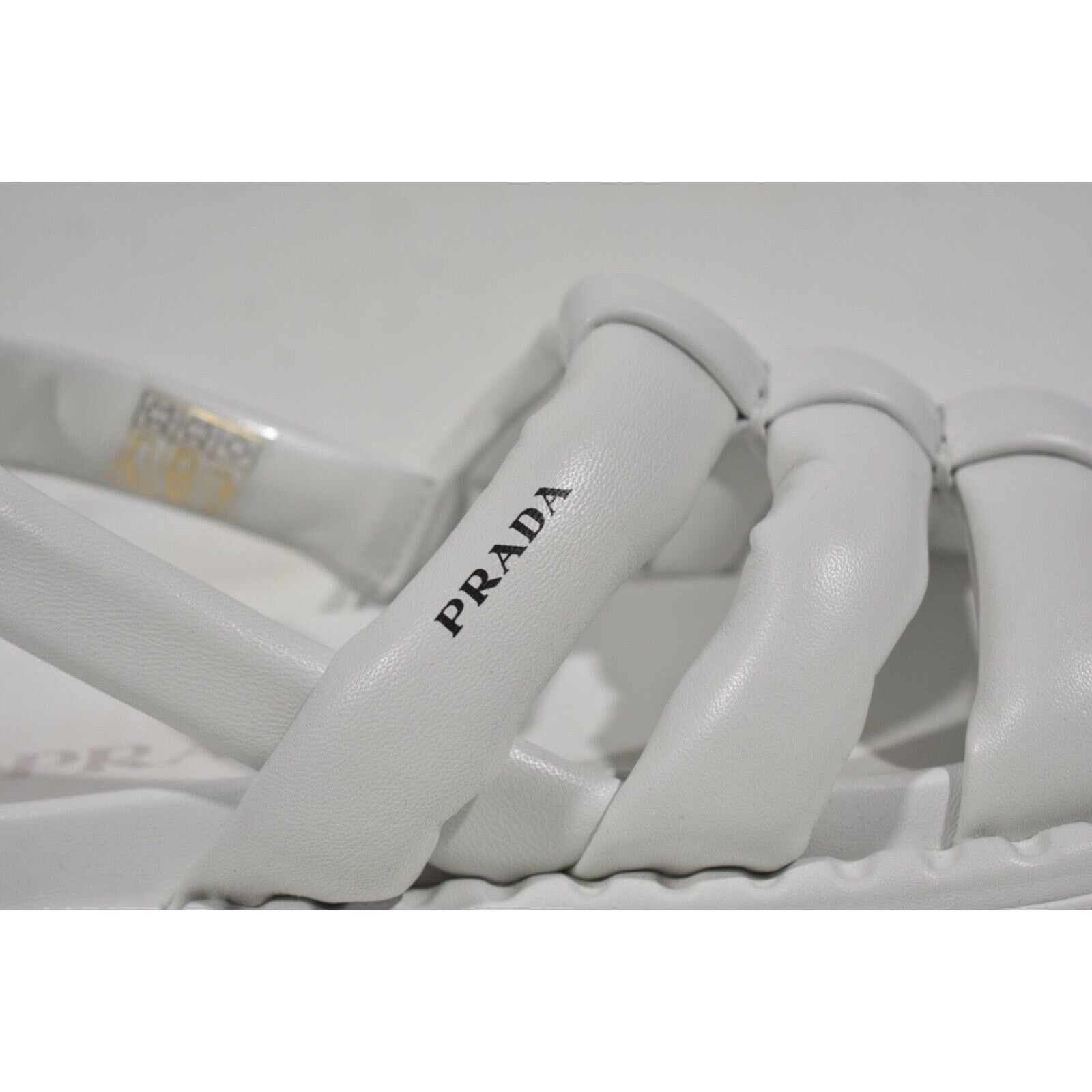 Prada Blow White Padded Leather Logo Strappy Slingback