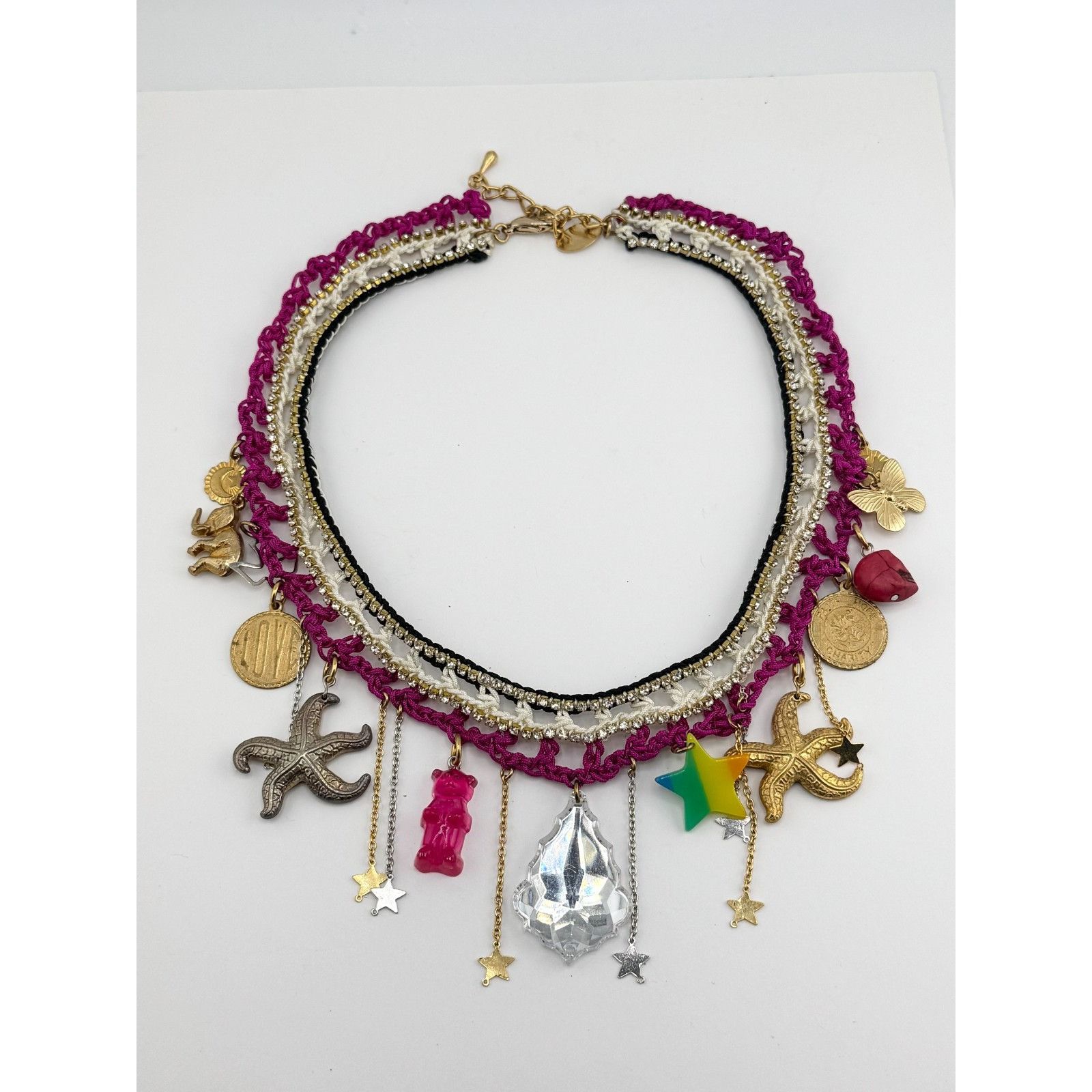 Vintage Vintage crochet knit rhinestone collar charm necklace Size ONE SIZE - 3 Thumbnail
