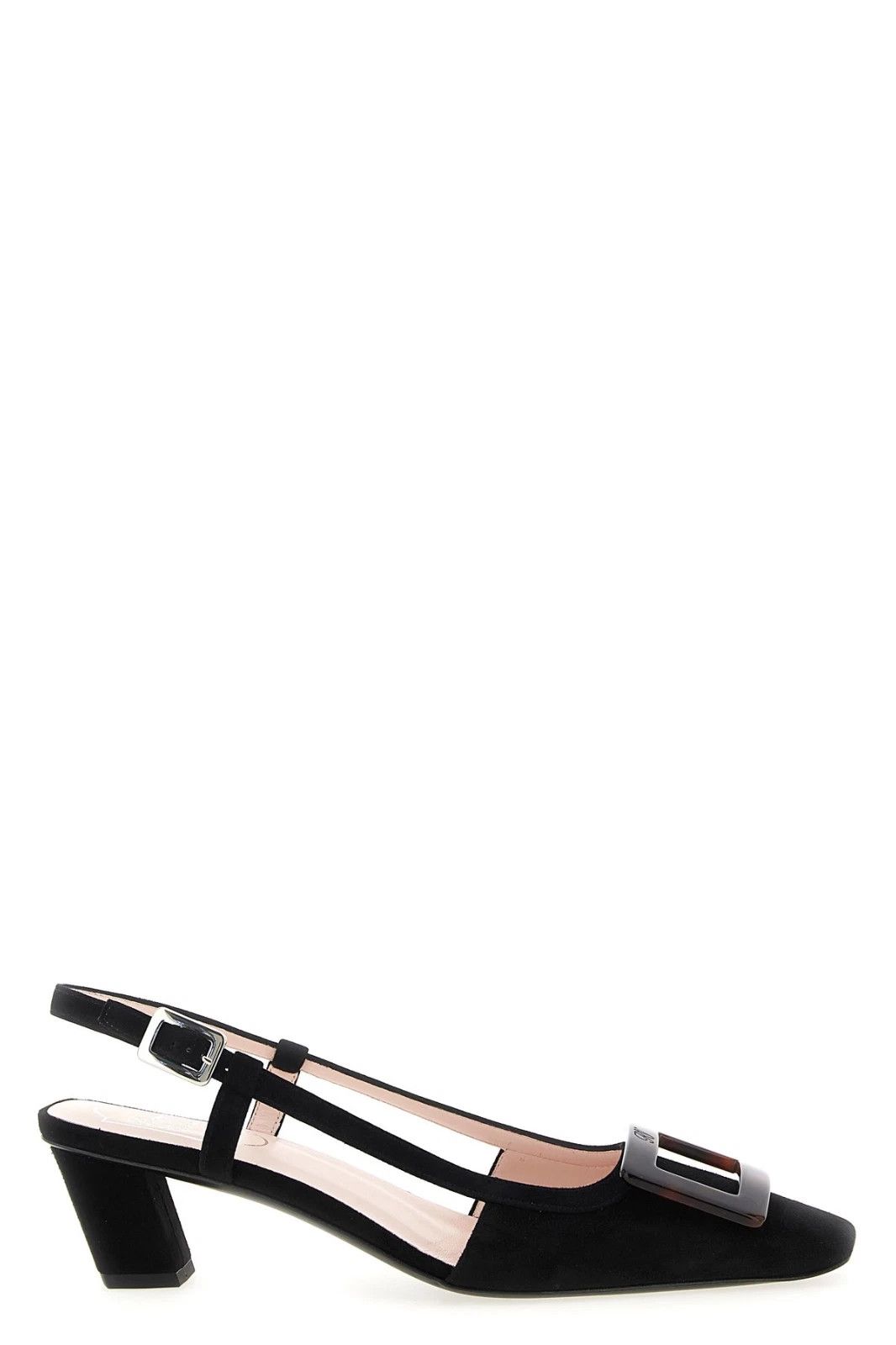 Roger Vivier Belle Vivier Black Suede 45 Slingbacks New