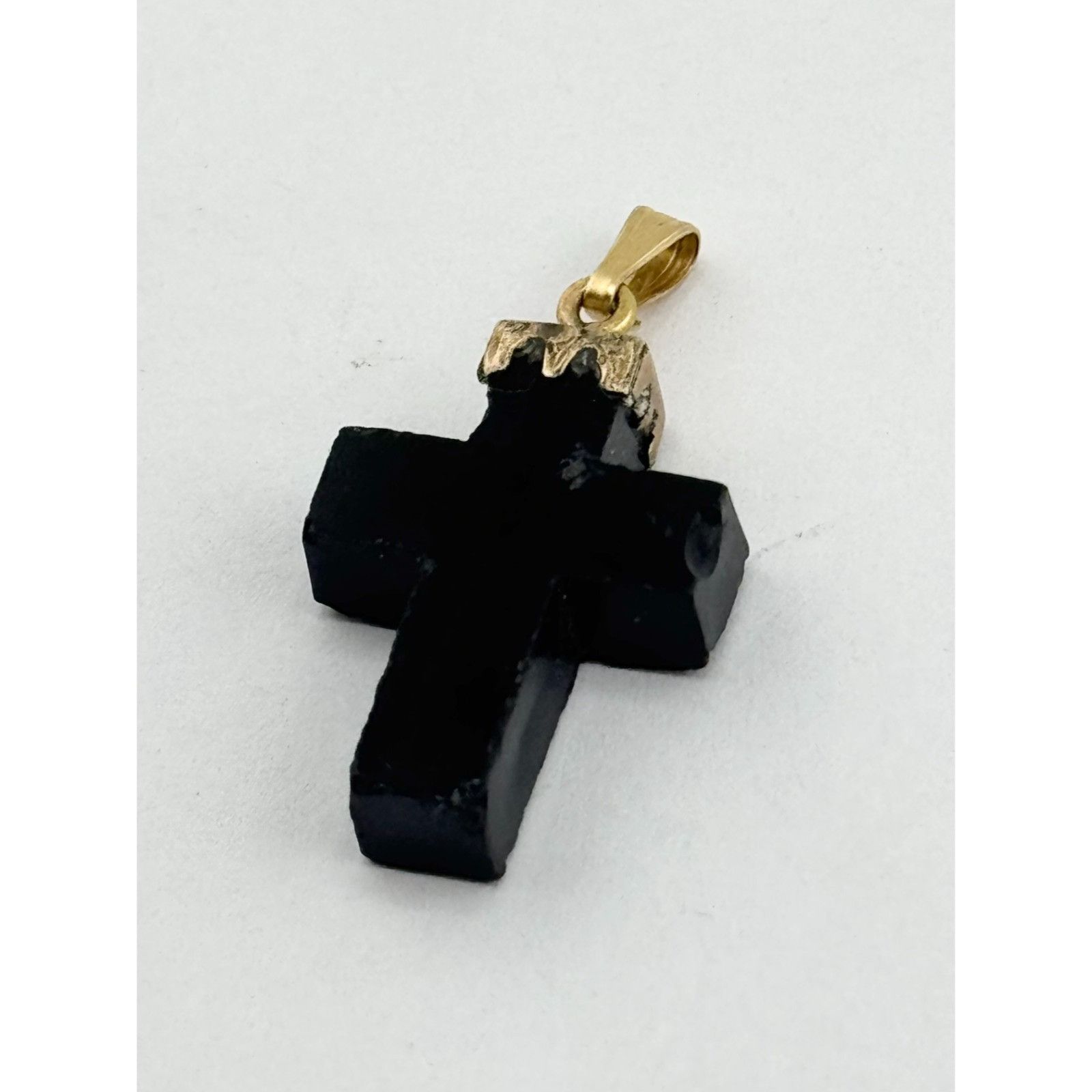 Vintage Estate Antique 14k Black Jet Onyx Stone Cross Charm Size ONE SIZE - 4 Thumbnail