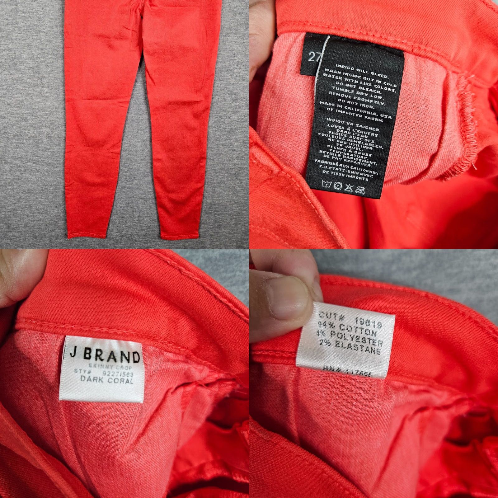 J Brand J.Brand DARK Coral Photo Ready Skinny Crop Low-Rise Slimming Jeans Size 27 NWOT Women Jeans Slimming Dark Coral 27 Womens Size 27" / US 4 / IT 40 - 8 Thumbnail