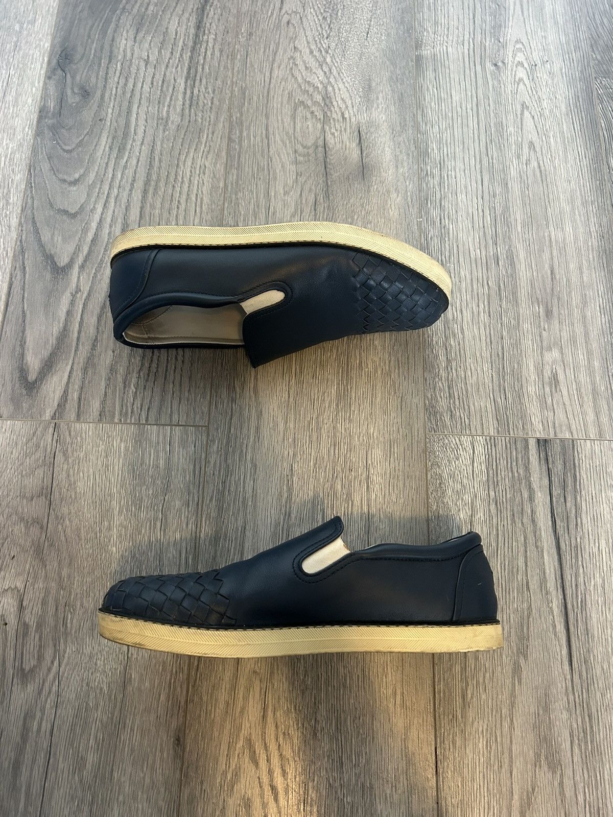 Bottega Veneta Blue Leather Slip-On Shoes with Intrecciato Detail - 41.5 Size US 8.5 / EU 41-42 - 2 Thumbnail