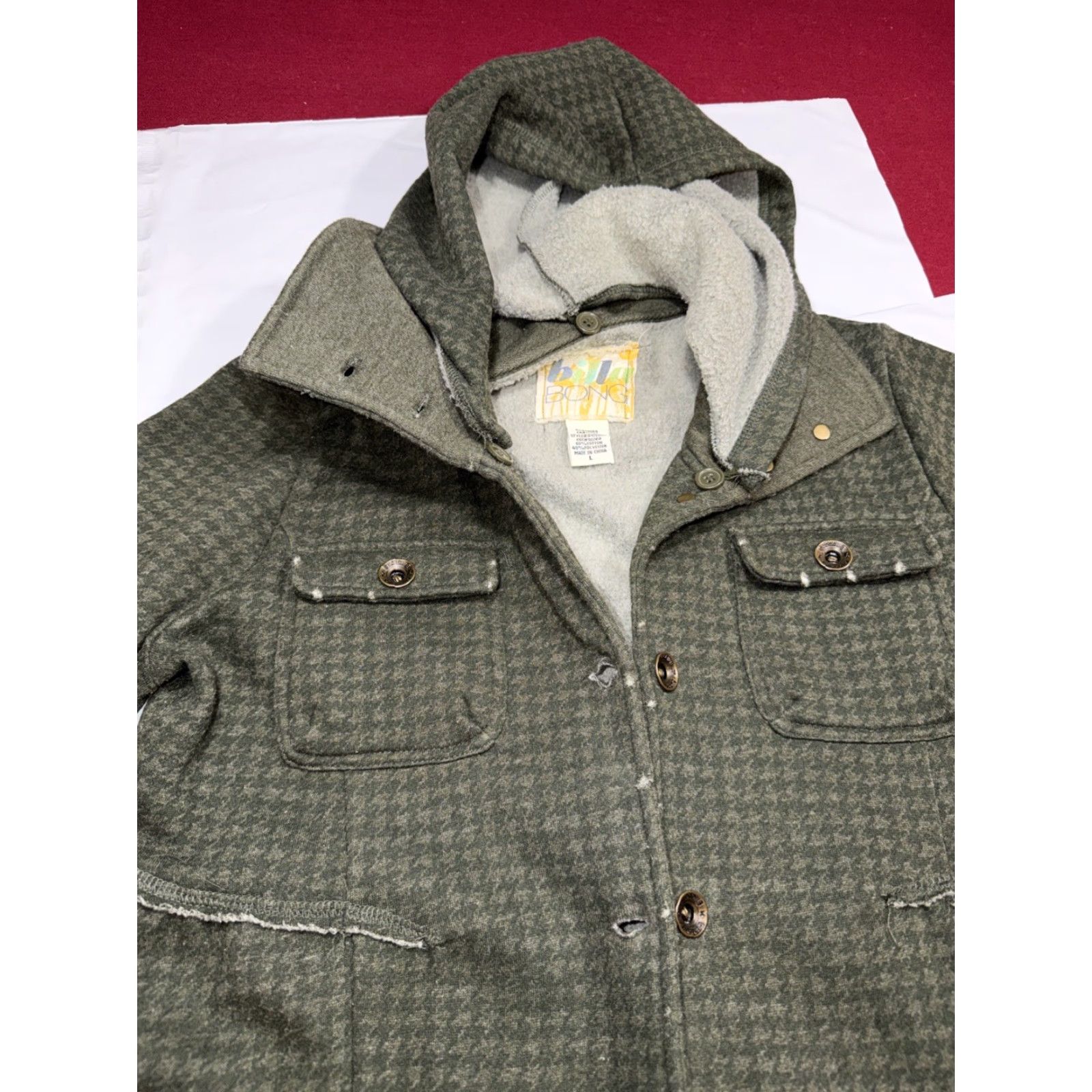 Billabong Billabong Gray Houndstooth Button Knit Jacket Hooded Flap Pockets L Womens Regular Lg Size L / US 10 / IT 46 - 5 Thumbnail