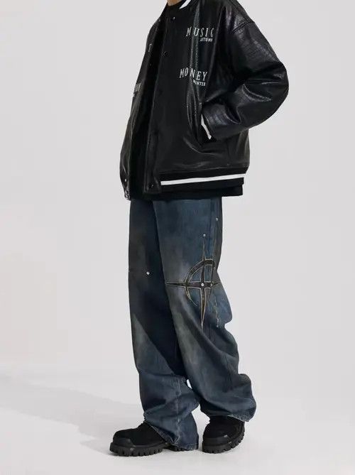 Japanese Brand × Jean × Vintage Vintage patchwork studded casual straight-leg jeans Size US 32 / EU 48 - 4 Thumbnail