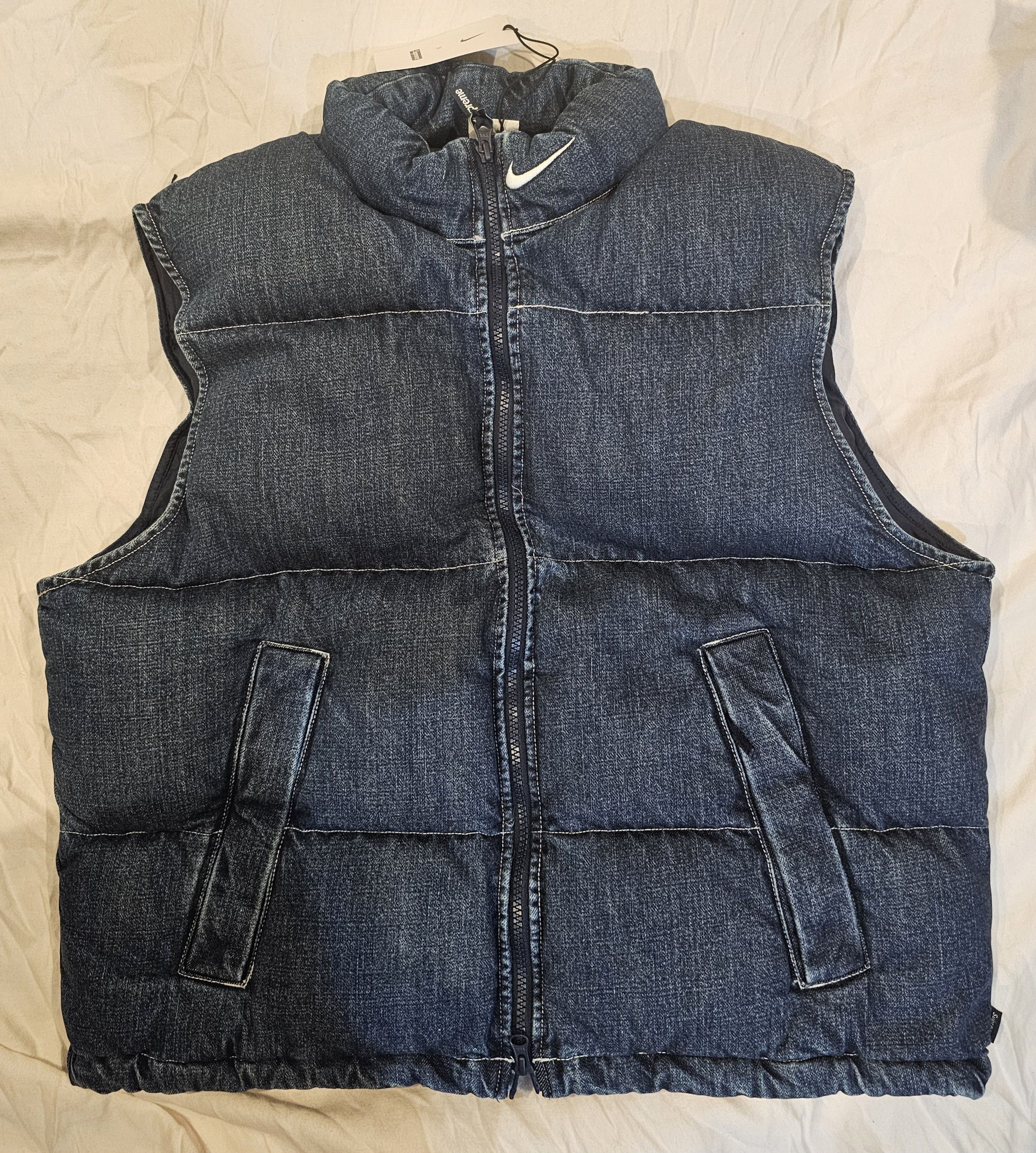 Nike × Supreme SUPREME NIKE DENIM PUFFER VEST | Grailed