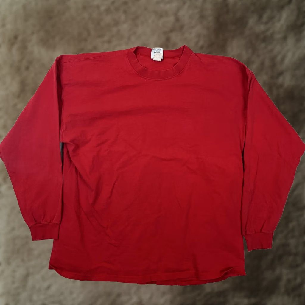 Vintage Vintage Santee Long Sleeve T-Shirt Mens Large Red Solid Made USA 90s Blank Size US L / EU 52-54 / 3 - 1 Thumbnail
